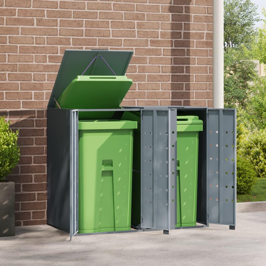 Willood Mülltonnenverkleidung Mülltonne Müllcontainer Gerätebox für 2 Tonnen Grau 138x79x117 cm Stahl