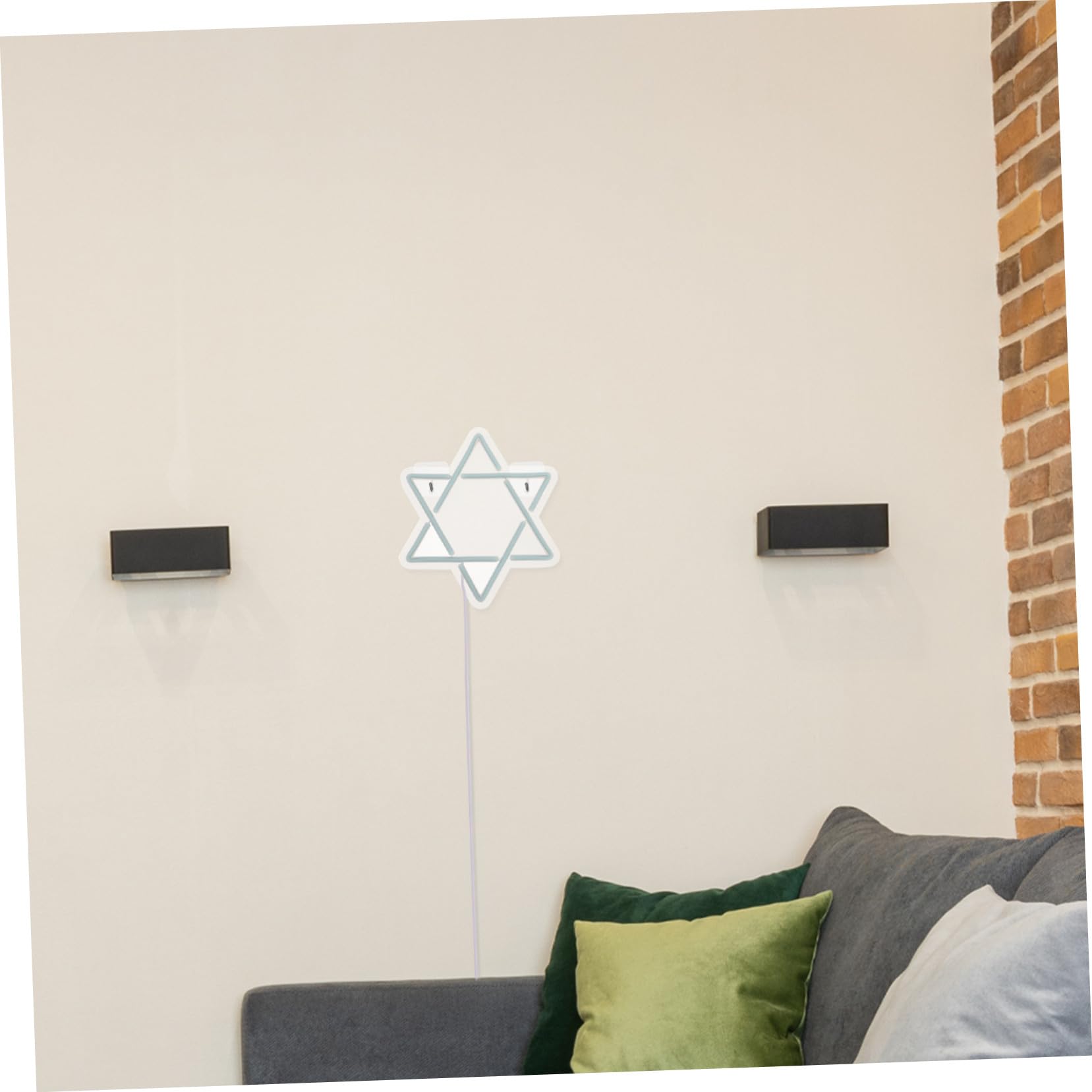 Neonowa Lampa Neonowa Z Sześcioramienną Gwiazdą Z Jerozolimską Gwiazdą Dawida Z Symbolem Gwiazdy Dawida Neonowy Znak Religijny