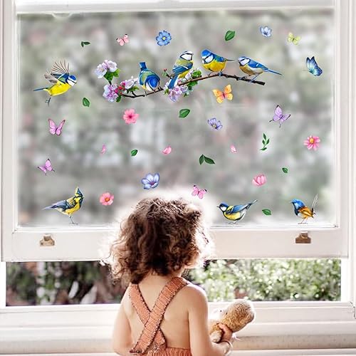Miniatura 3 de Calcomanías florales de doble cara para ventana de primavera y verano, calcomanías coloridas para ventanas de pájaros de vidrio, puertas