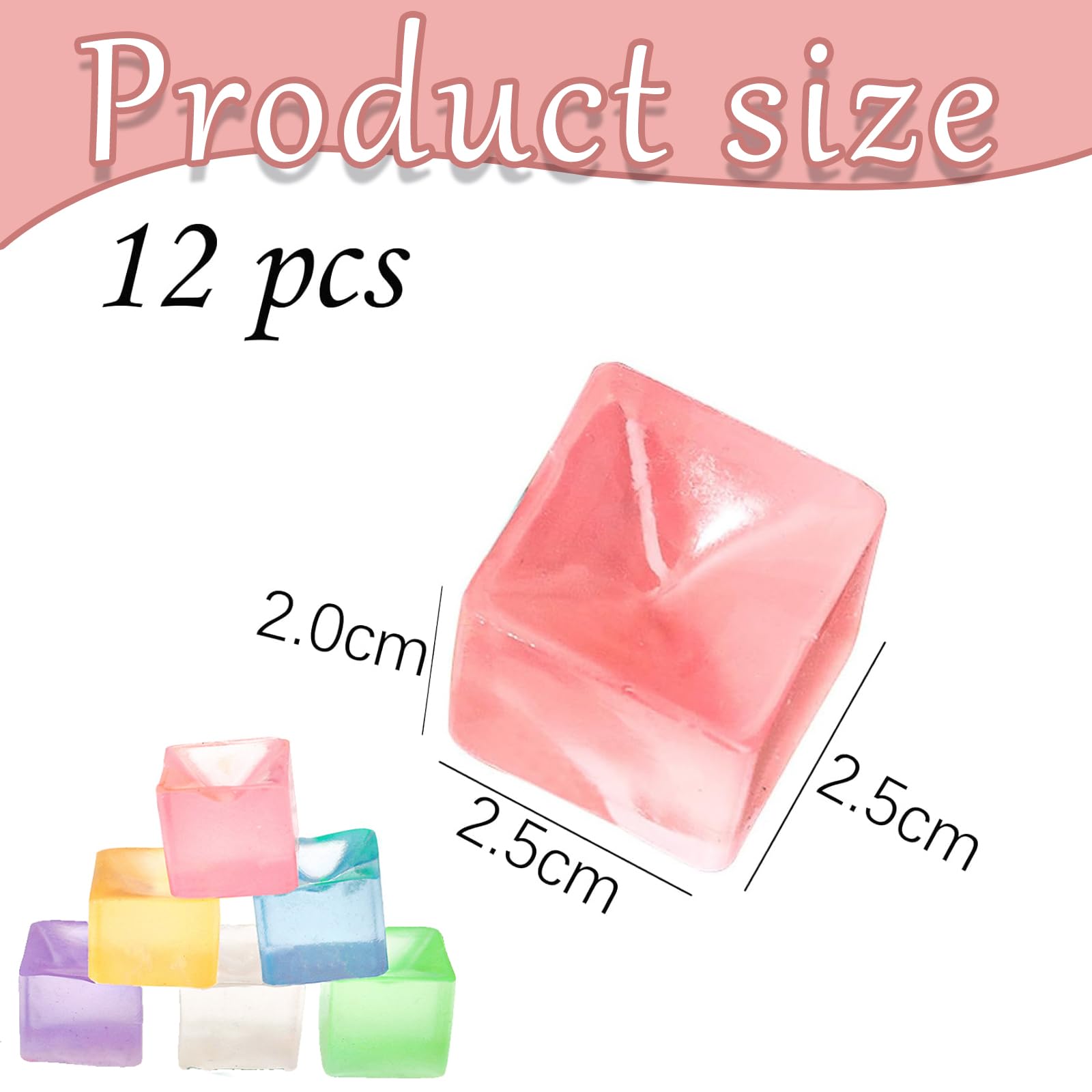 12 Pcs Squeeze Toys nice Cube,Stress Balls for Adults,Stress Ball for Kids,Sugar Ball Fidget Ice Cube Squishy Transparent Squishy Cube Relief Sensory Toys Mini Fidgets Stress Toys (random colors) - Image 2