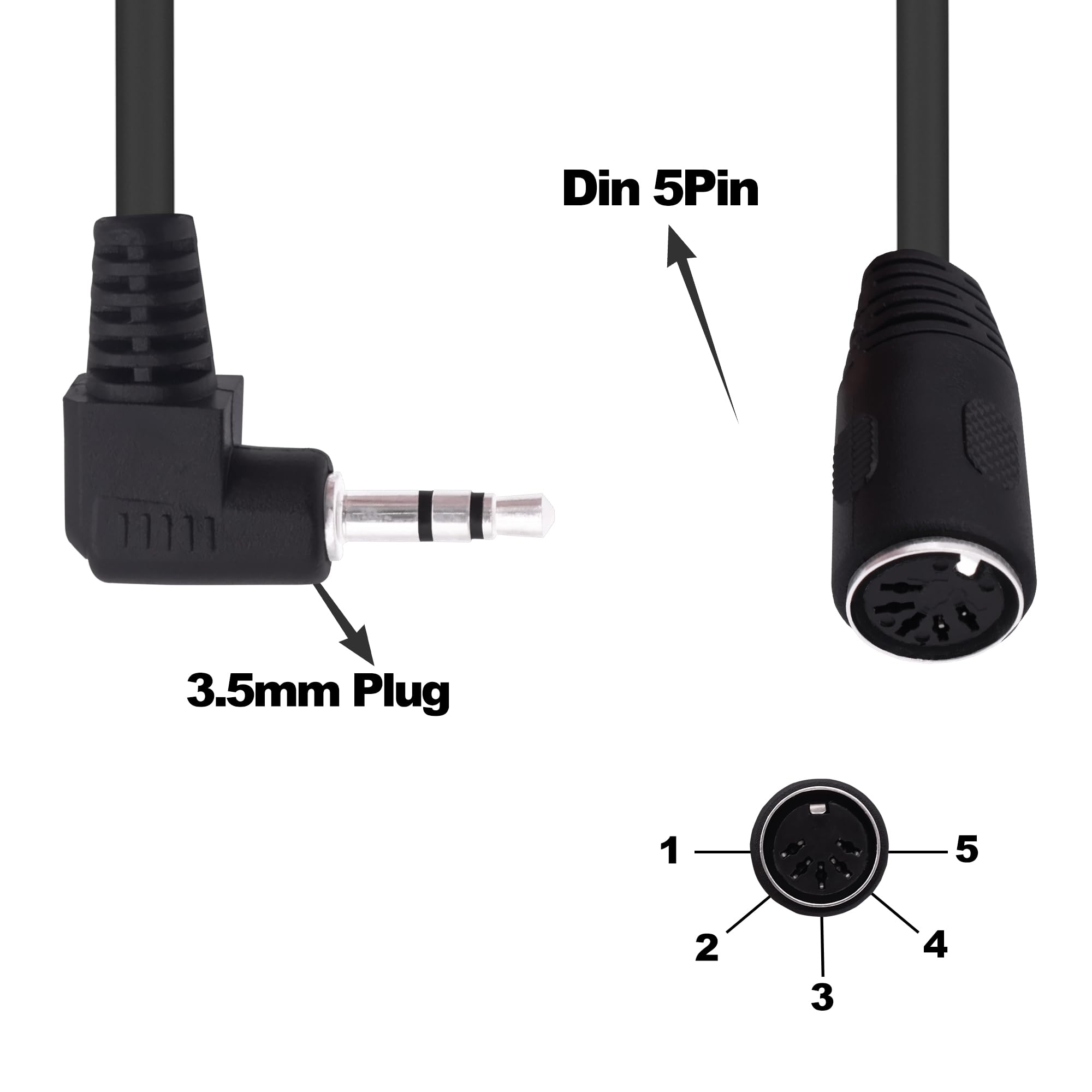 YARCHONN 5 Pin DIN Cable MIDI Din 5 Pin Female to 90 Degree 1/8 Inch 3.5mm TRS Male Stereo Right Angle Jack Plug Audio Cable for Speaker Amplifier HiFi Soundsystems-1.5M /4.9FT (TRS to Female) - Image 3