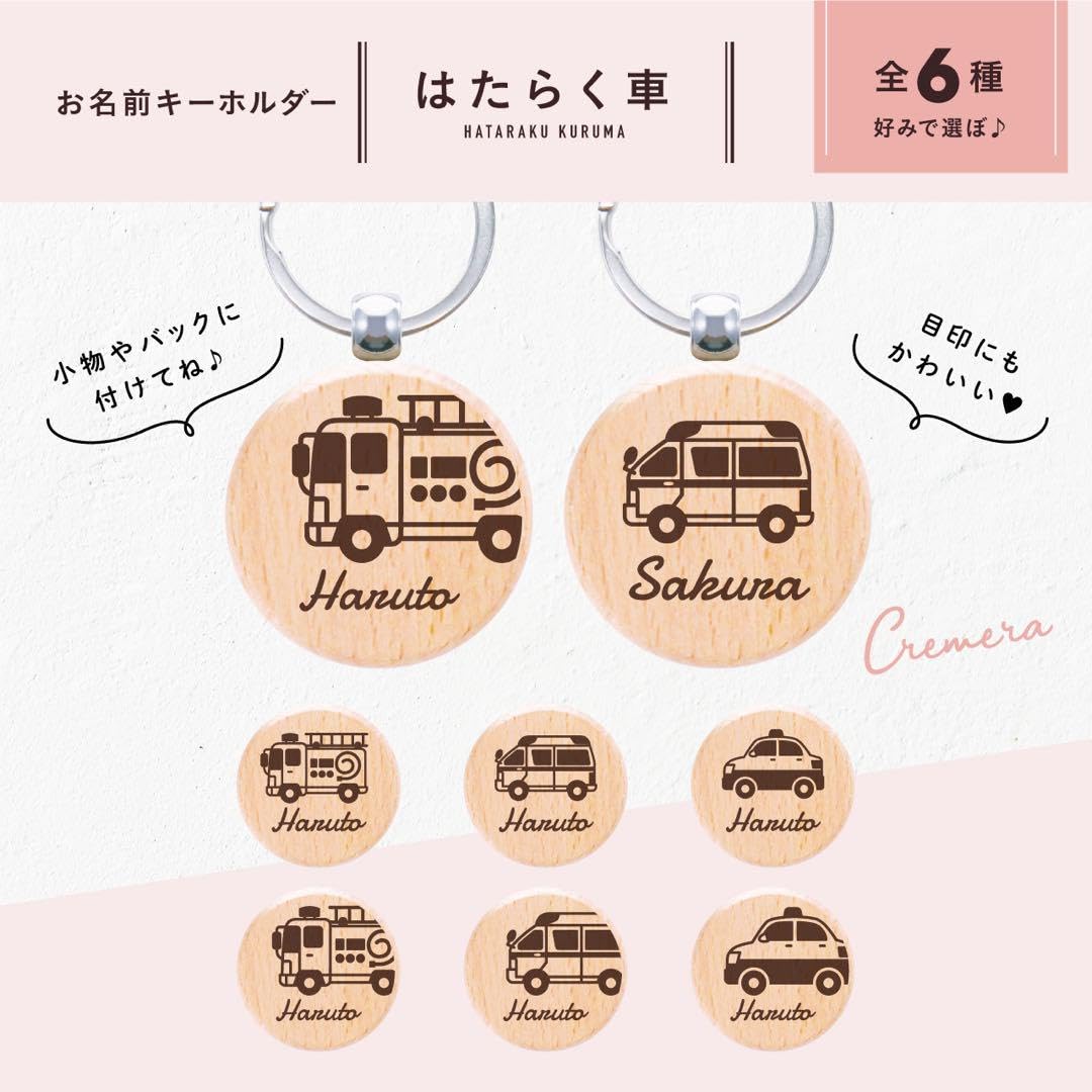 Amazon.co.jp: お名前キーホルダー木のネームタグおなまえマーク消防車 