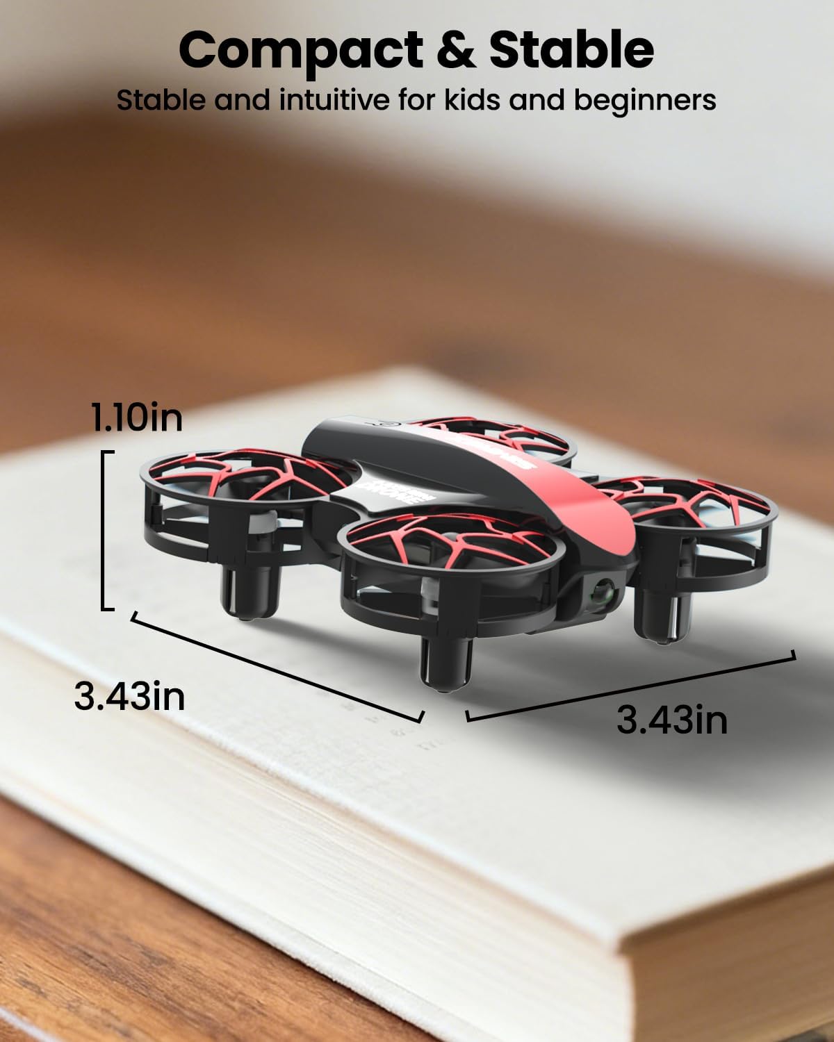 SIMREX Mini Drone for Kids & Beginners, RC Quadcopter with Altitude Hold, 3 Speed Modes, One Key Takeoff/Landing, Headless Mode, Cool LED Lights, Stunt Flip, Ideal Christmas Birthday Gift Toy(Red)