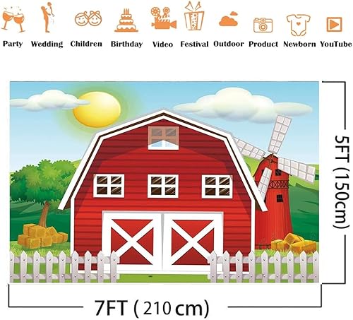 Miniatura 2 de Yingeqiao Fondo de fiesta de animales de granja rojos de dibujos animados para niños, fondo de cumpleaños para fotografía, decoración de cabina de