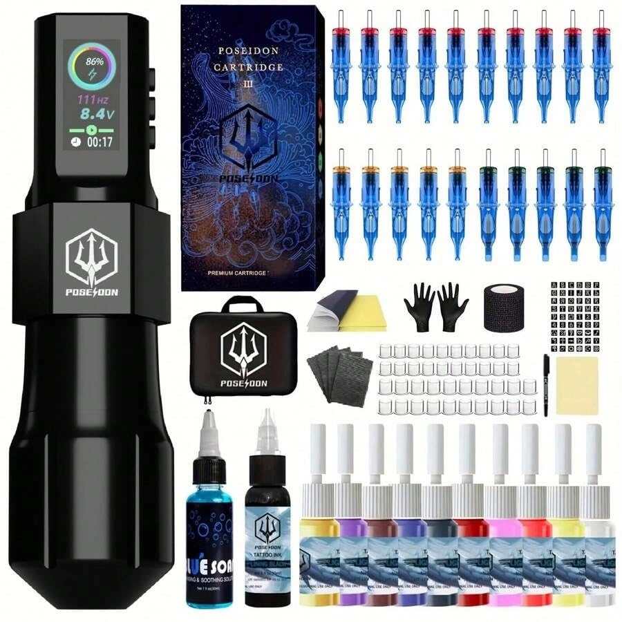 Tattoo Kit Tattoo Pen With 20Pcs Tattoo Cartridge And Wireless Power, Tattoo Pen Kit With Digital LED Display, Tattoo Machine Tattoo Supplies For Artist