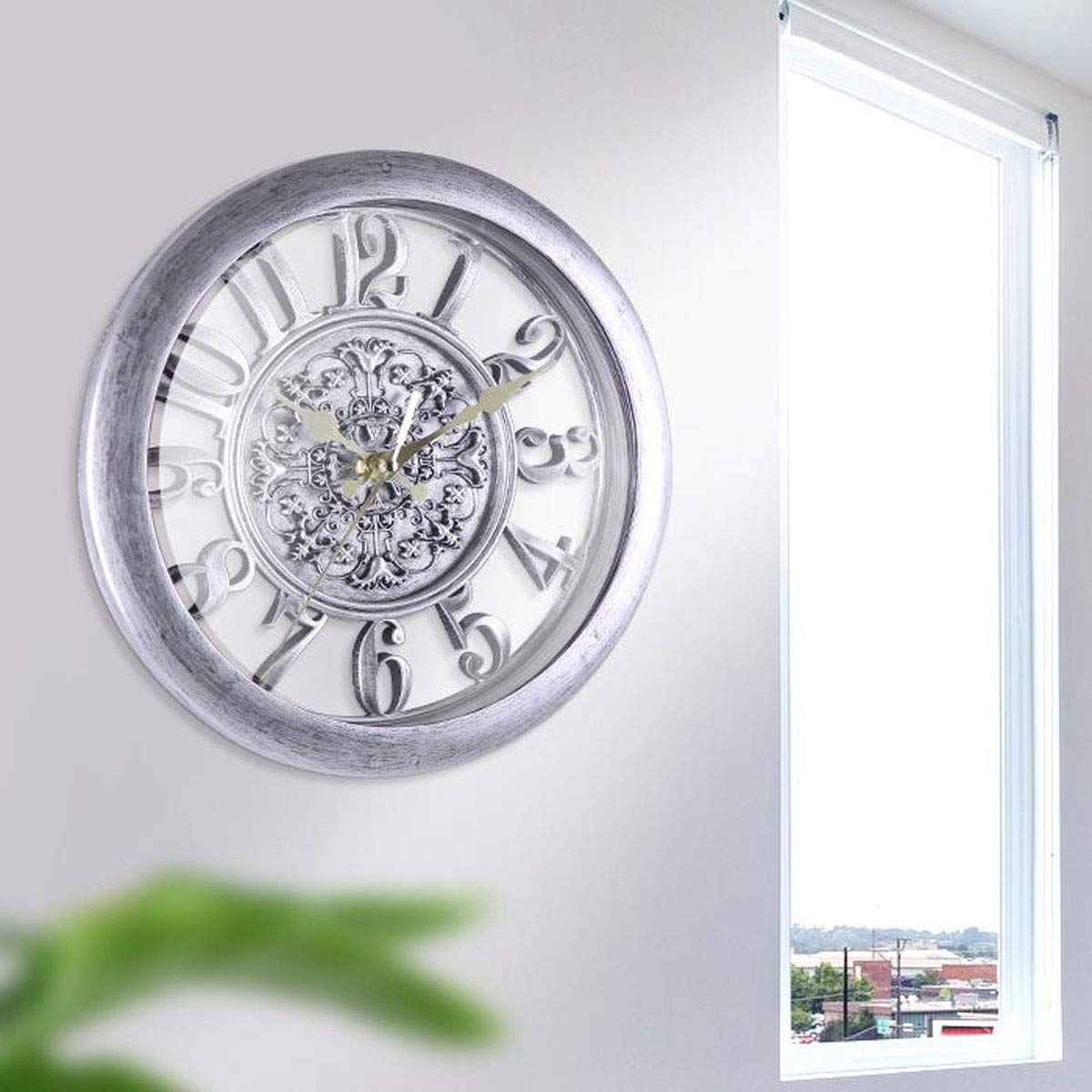 Reloj de Pared Reloj de Pared Retro Europeo de 11 Pulgadas Reloj de...(Silver)