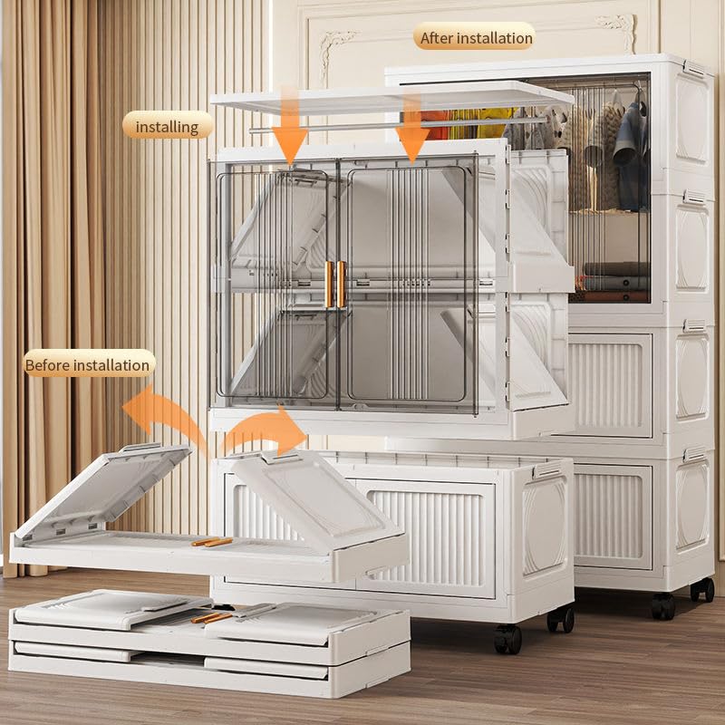 Image of Strassis Design𝟮 𝗧𝗶𝗲𝗿 Foldable Plastic Rack for Storage /Kitchen Cupboard /Versatile and Sturdy Wardrobe for Clothes /Multipurpose Storage Organizer /Closet for Bedroom (White 4 Door)
