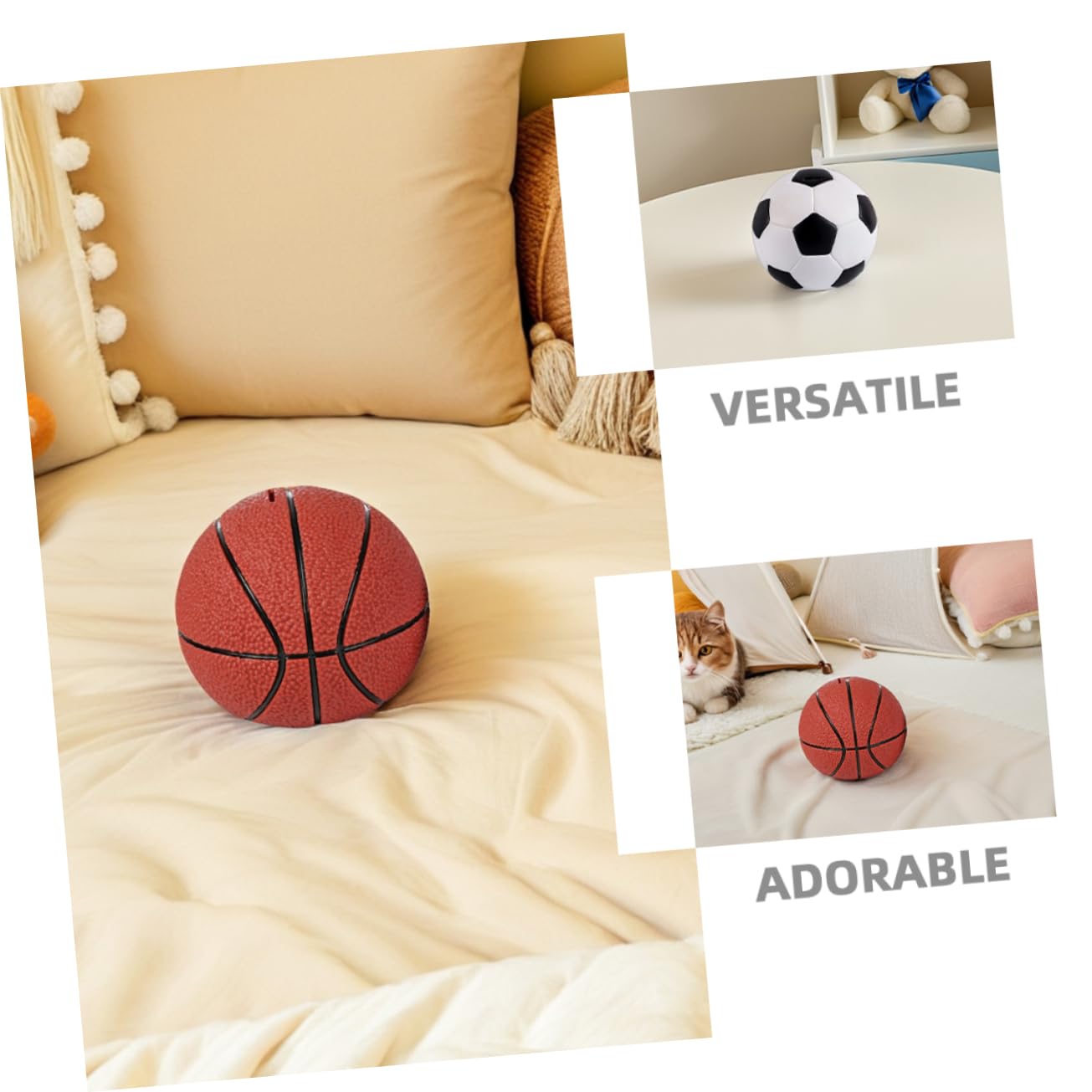 BESPORTBLE 2 Pezzi Salvadanaio per Bambini a Tema Calcio e Basket in Vinile, Forma di Pallone, Decorativo e Sicuro, come Bomboniera per Compleanno Ragazzi