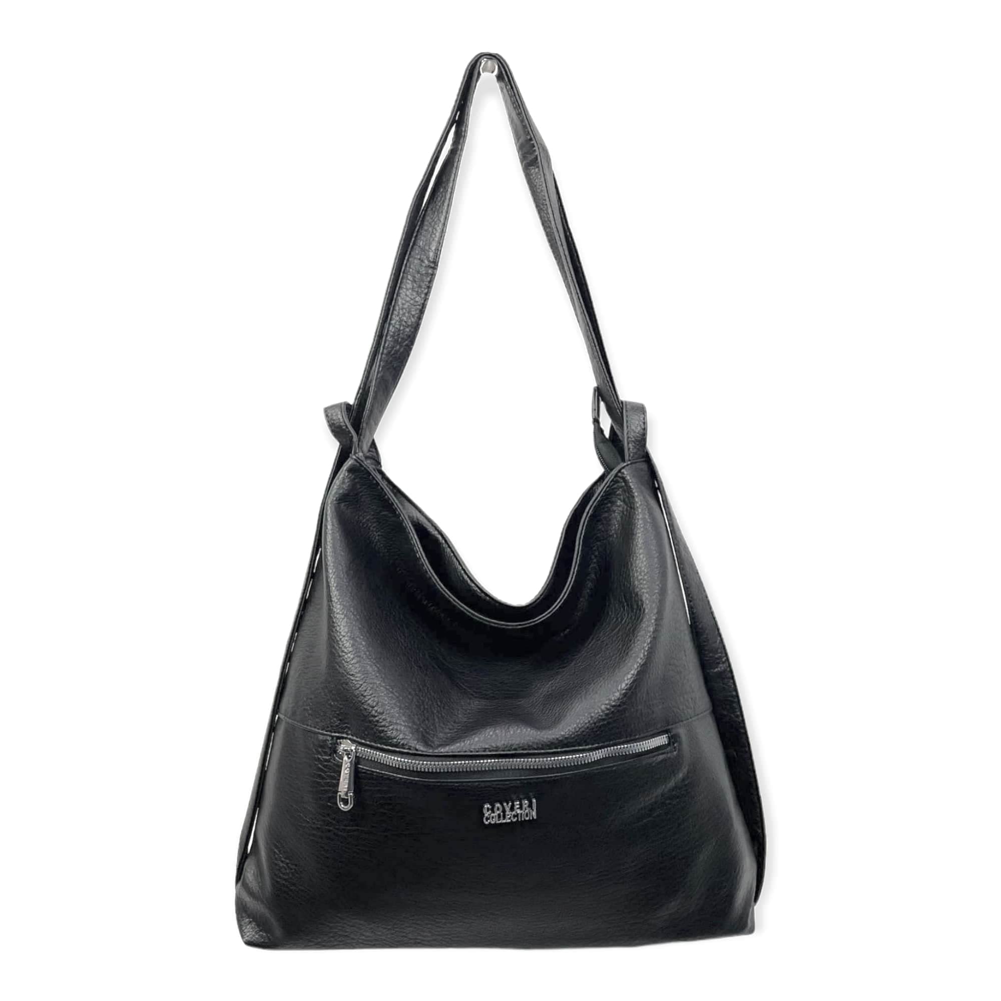 CoveriWomen's Faux Leather Hobo Bag, Convertible into Backpack with Front Zipper Pocket, Black/White