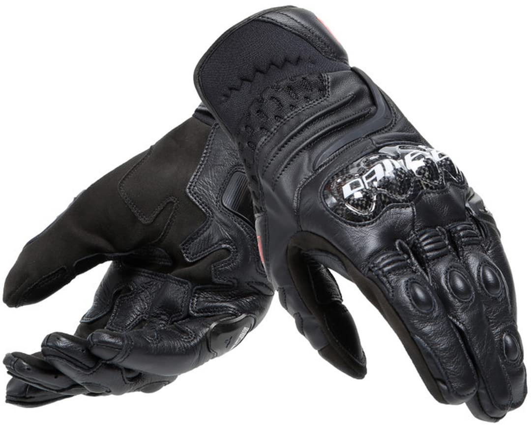 DAINESE - Carbon 4 Short Gloves, Short Leather Motorcycle Gloves, with Carbon Knuckle Protectors, Man, Black/Black, XXL