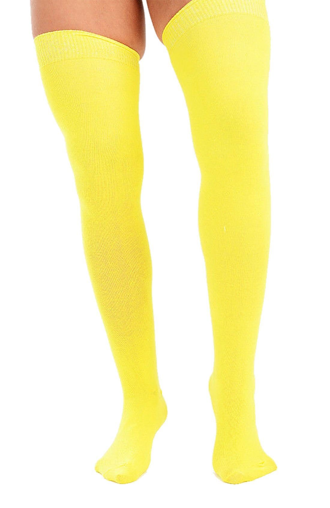Fashion Lovers Womens Stripe Over the Knee Novelty Fancy OTK Socks Ladies Plain Socks#(Yellow Over The Knee Thigh High Fancy Socks#One Size(4-6½)#Womens)