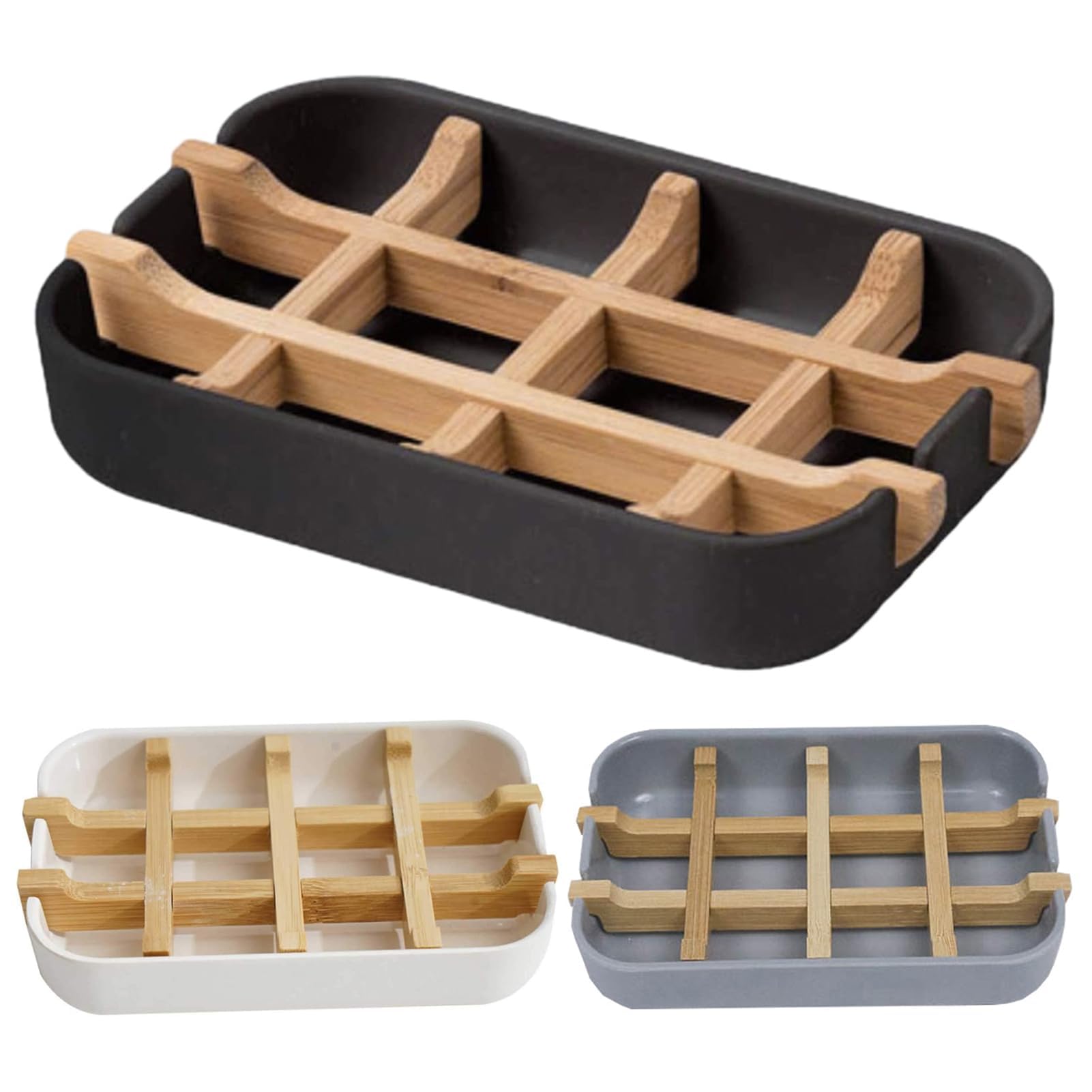 Bandeja de jabón de drenaje, jabonera de bambú con escurridor de madera para ducha, baño, fregadero de cocina, jaboneras cuadradas