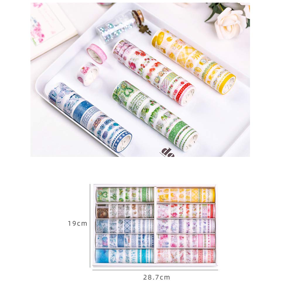 ZDOLAKIDS 100 Rolls Kawaii Washi Masking Tape Set Romantic Floral Food Fruit Vine Vintage Stuff Heart Balloon Rose Cherry Lavender Marine Life Sticker for Scrapbooking Diary Album Journaling