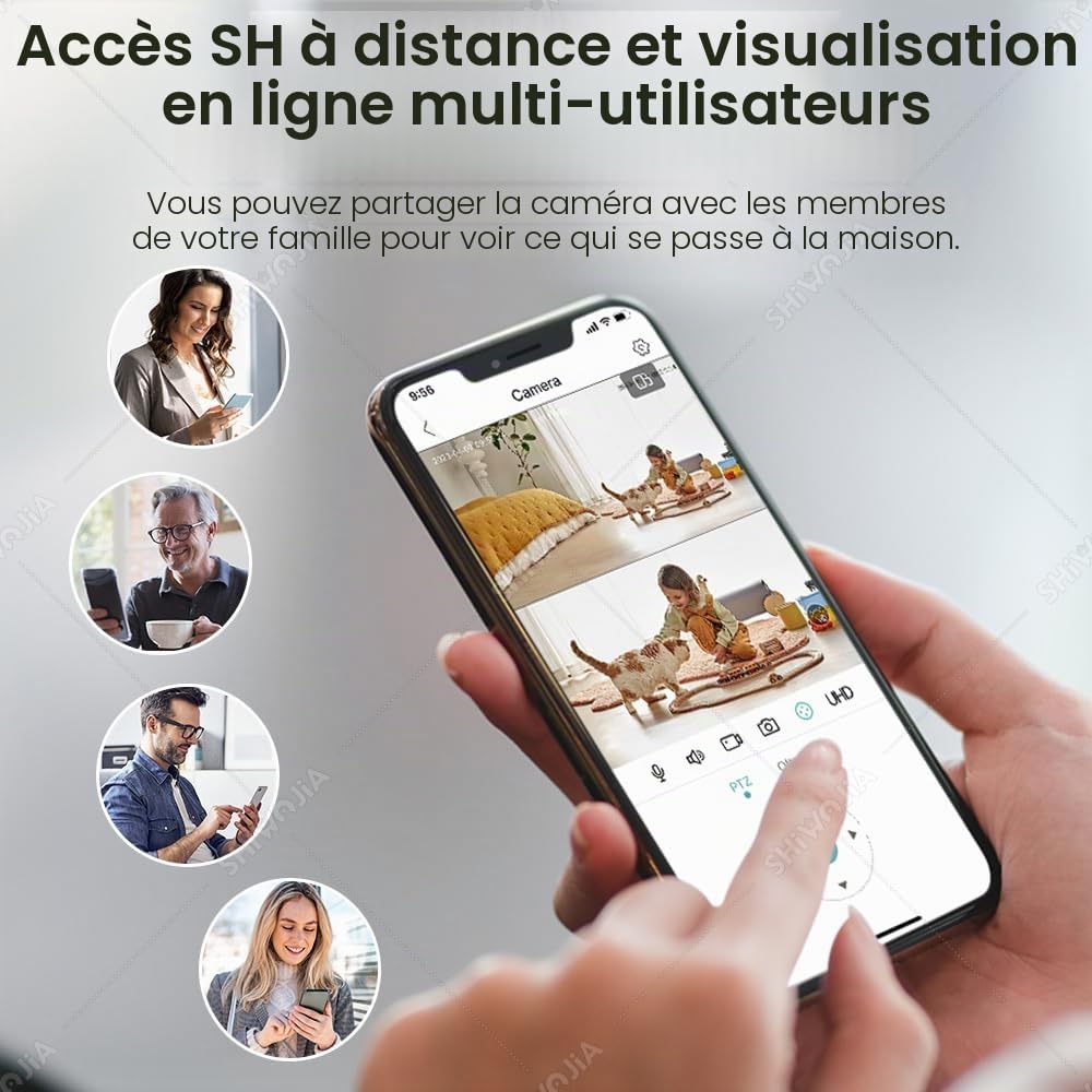 SHIWOJIA 2K 4MP Caméra Surveillance WiFi Intérieure, PTZ 360° Caméra avec Double Objectif, Vision Nocturne Intelligente, Détection de Personne et Suivi Auto, Audio Bidirectionnel