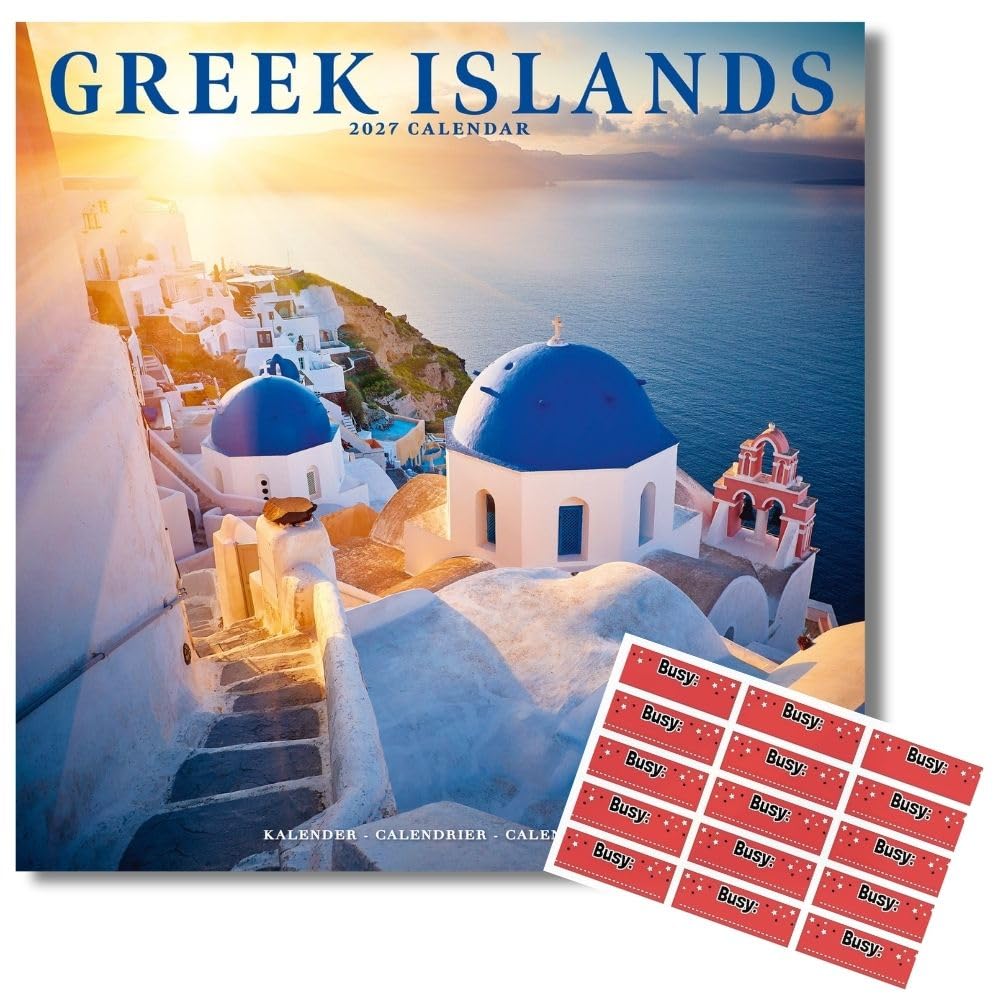 Avonside Greek Islands 2027 Square Calendar with Organisational Stickers