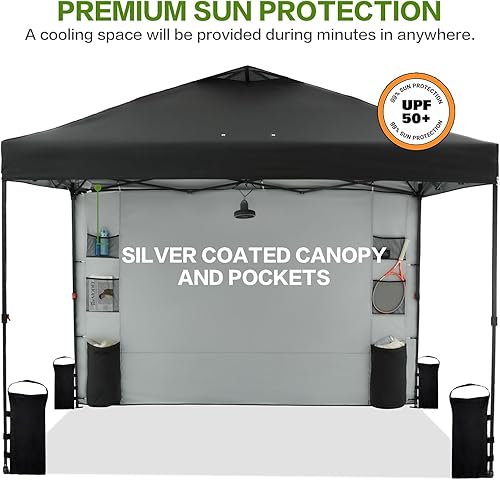 Miniatura 4 de Tienda de campaña desplegable para 1 persona de 10 x 10 pies con pared lateral y 6 bolsillos, toldo patentado de un empuje, toldo instantáneo con