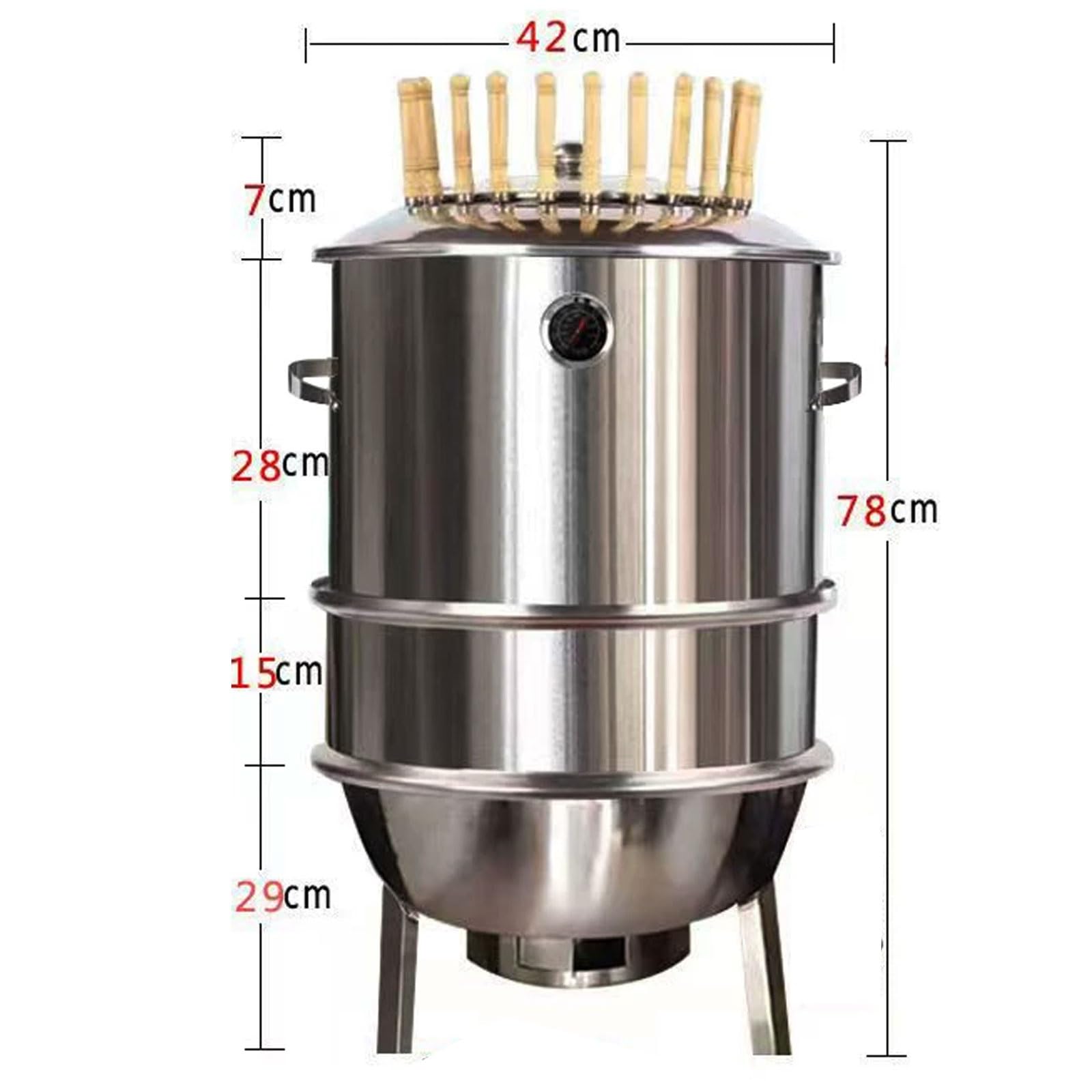 Wędzarnia Ogrodowa Węglowa z Termometrem Wędzarnia ze Stali Nierdzewnej Grill Bezdymny z Różnymi Akcesoriami do Pieczenia Kaczki, Grillowania Kurczaka, Indyka i Wieprzowiny(A)