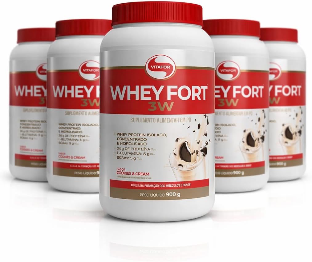 Kit 5 Whey Fort 3w Vitafor Cookies & Cream 900g