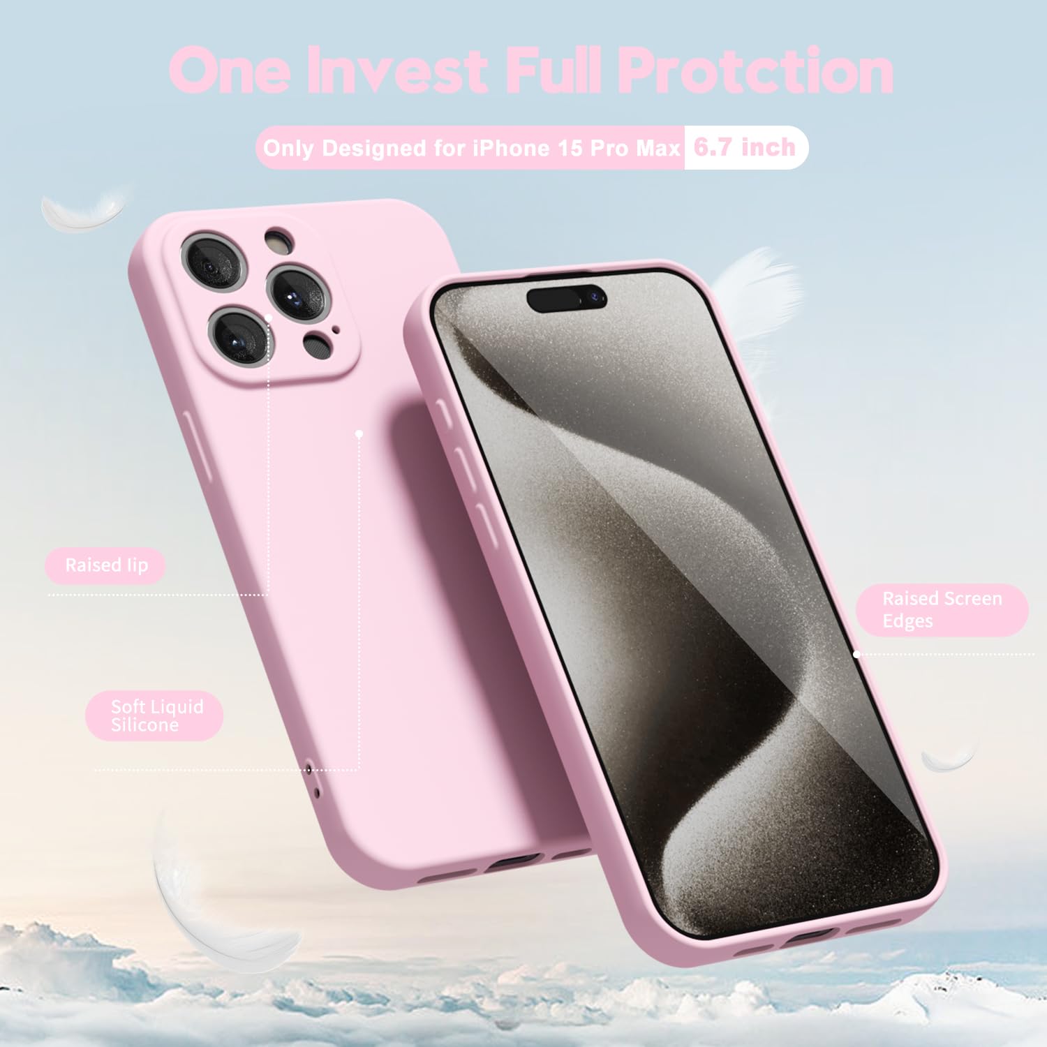 oakxco for iPhone 16 Pro Max Case Liquid Silicone, Soft Rubber Gel Elegant Aesthetic Basic Simple Cover, Cute Thin Slim TPU Matte Solid Color Plain Smooth Case for Women Girl, Light Pink — view 1073