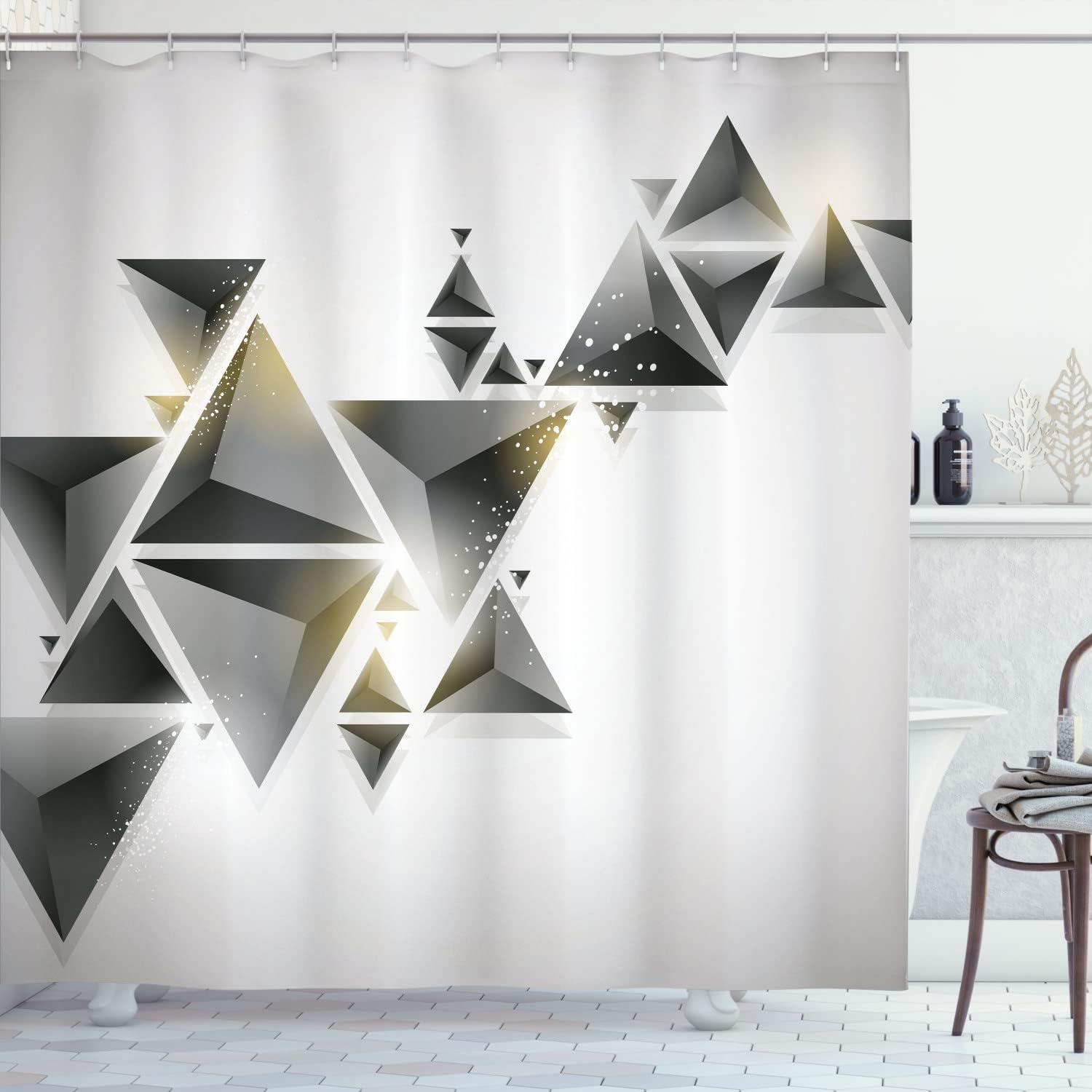 Ambesonne Abstract Stall Shower Curtain, Geometric Triangle Shapes Ombre Little Big Shaped Modern Cool Artwork, Fabric Bathroom Decor Set with Hooks, 36" W x 72" L, Red Orange and White