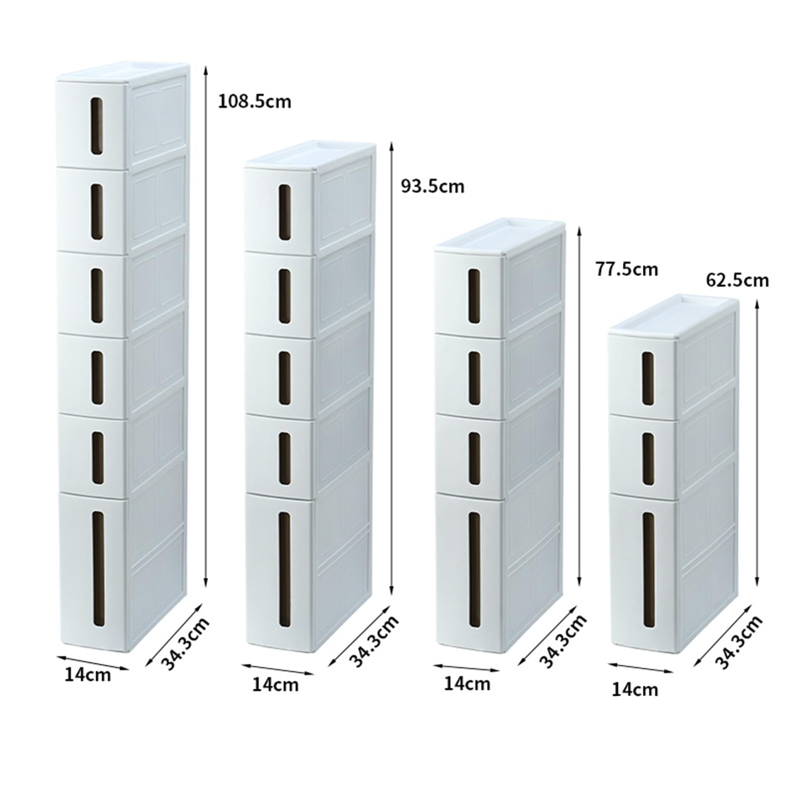 Cassettiera verticale stretta a 5 livelli con ruote e cassetti, sottile nizer da bagno per piccoli spazi, soluzione salvaspazio a torre
