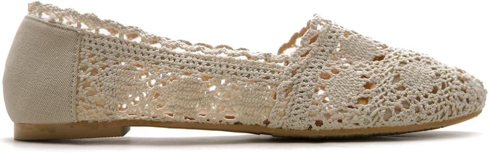 Ollio Womens Shoe Lace Ballet Breathable Flat 6.5 Beige