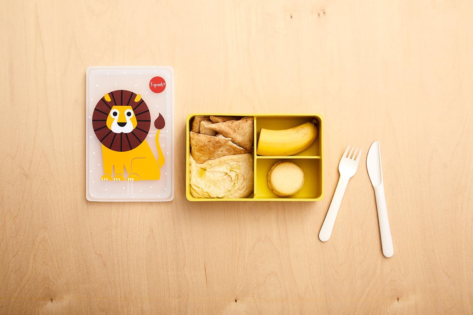 3 Sprouts Bento Silicona Infantil, Compartimentos, León