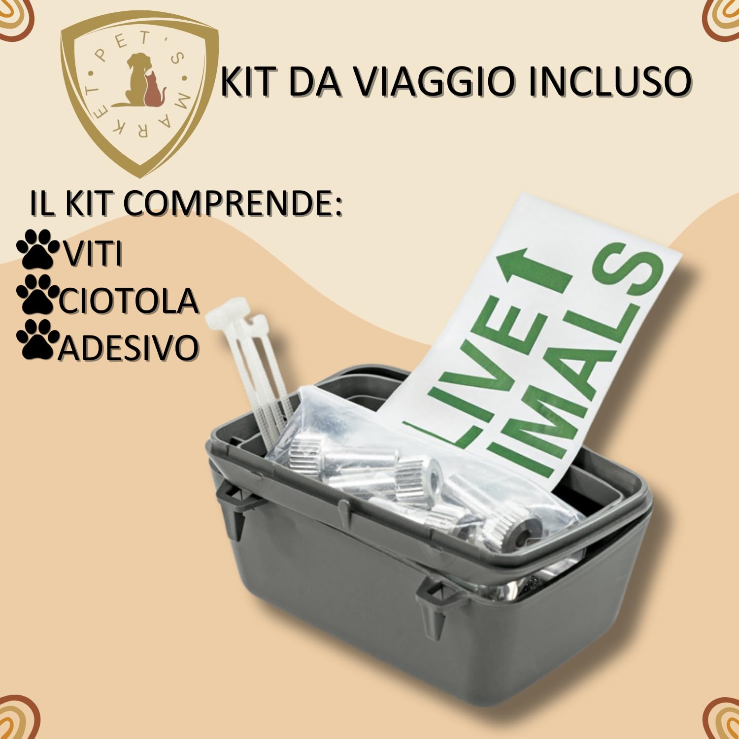 Pet’s Market Trasportino Skudo 100 Car Cane Kit Viaggio Viti Ciotola Adesivo con 2 Rotoli Sacchetti Igienici 2 Ciotole Casuali Omaggio Auto Plastica Porta Ferro Grigio Scuro(100+KIT (99x60x68H) cm)
