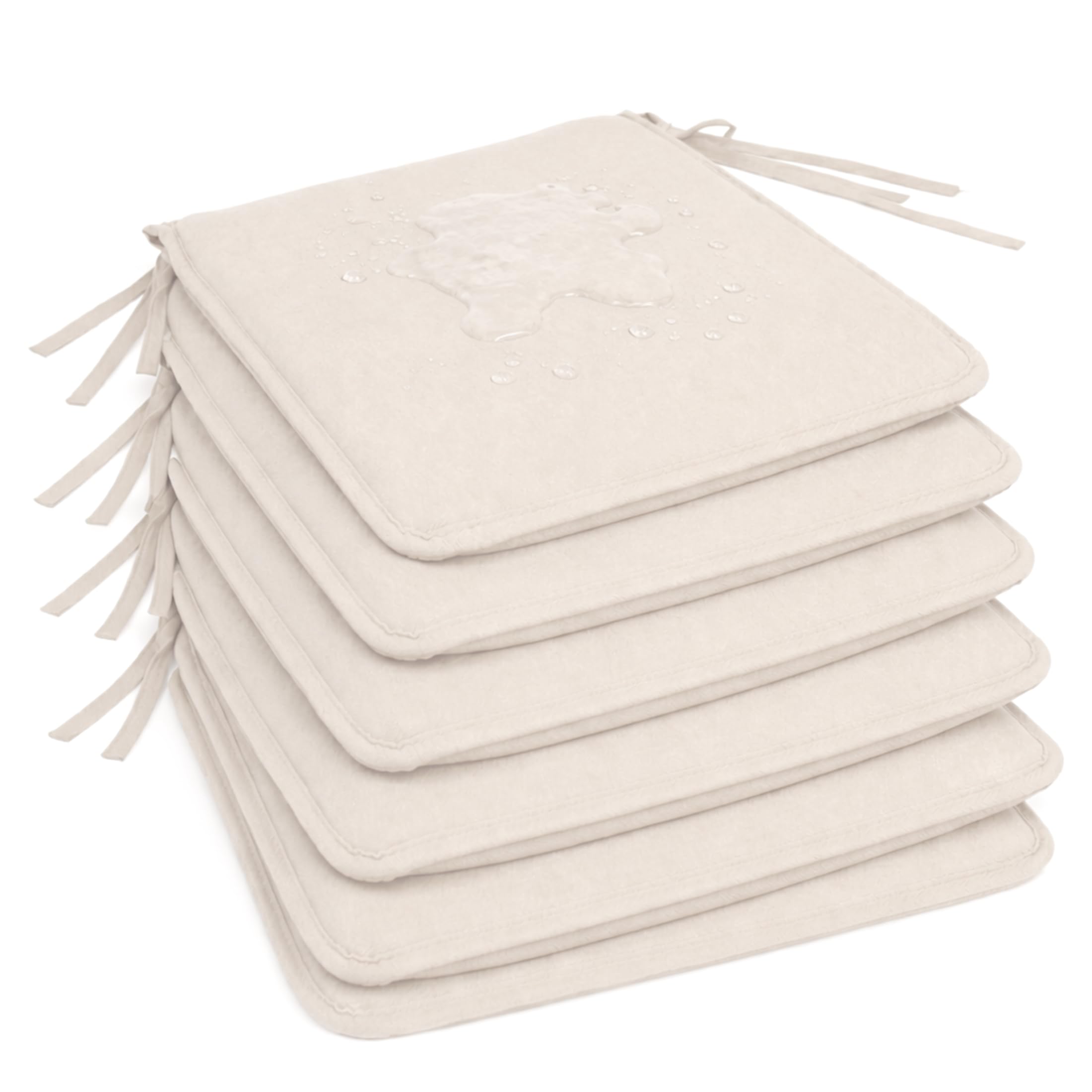 Pack 6 Cojín para silla 40x40x2 cm｜Repelente al agua y fácil de limpiar｜Con cintas de sujeción｜Funda con cremallera desmontable｜Uso interior y exterior｜Ideal para comedor, terraza, jardín u oficina
