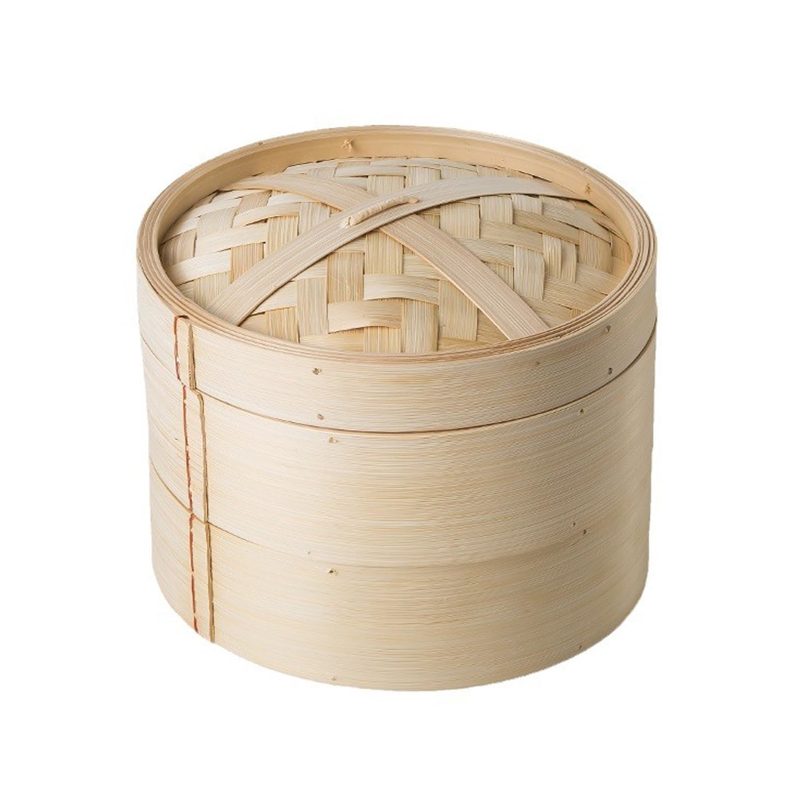 Cestello per cottura a vapore in bambù, 15 cm, a due livelli, con coperchio in bambù e 2 cestini in bambù, ideale per cucina asiatica, panini, gnocchi, verdure, pesce