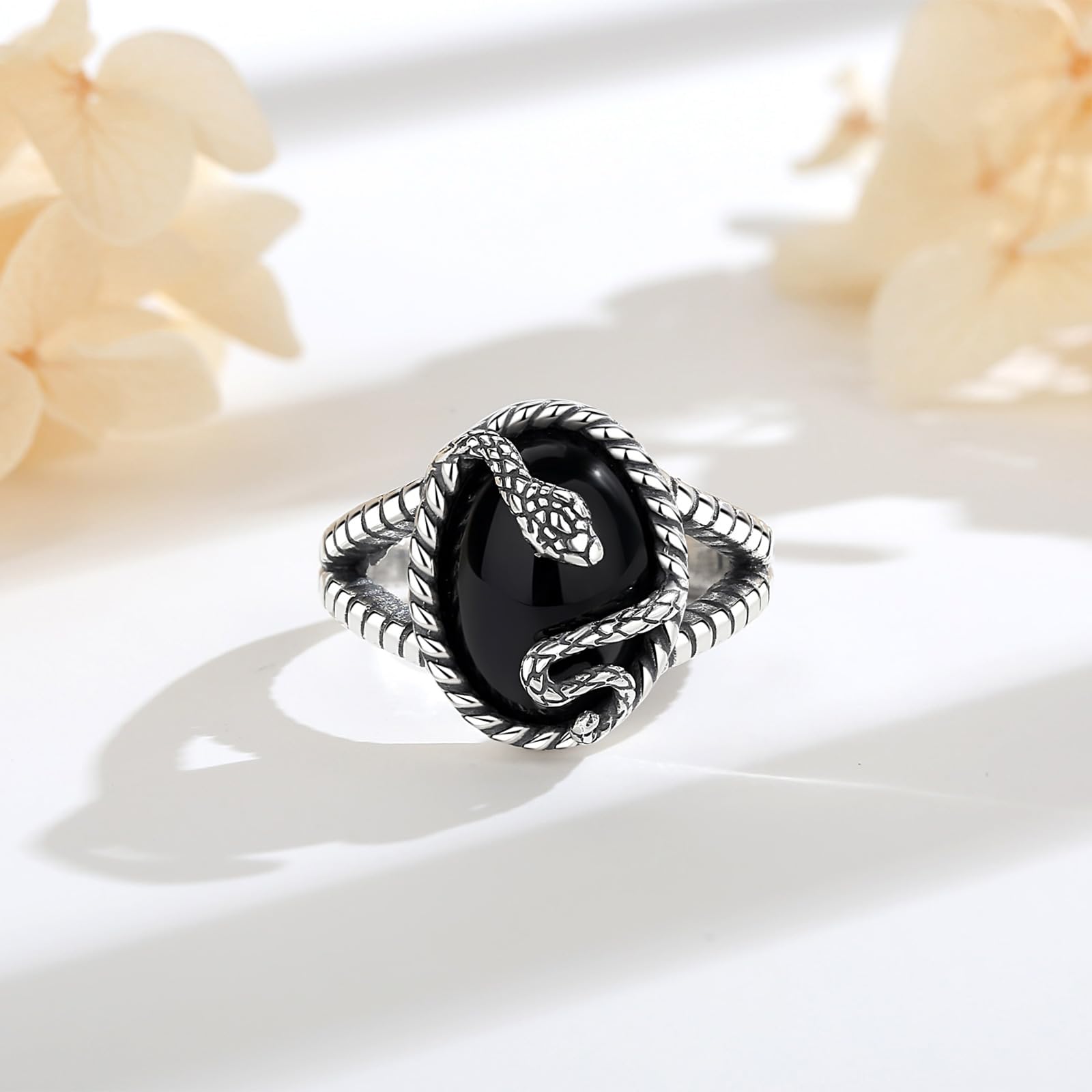 AEONSLOVE Anillo Dragón/Calavera Gótica Ajustable Plata de Ley 925 para Hombre Mujer, Anillos Runas Vikingas con Vegvisir Abiertos, Anillo Serpiente Obsidiana/Tetragramaton Pentagrama Vintage