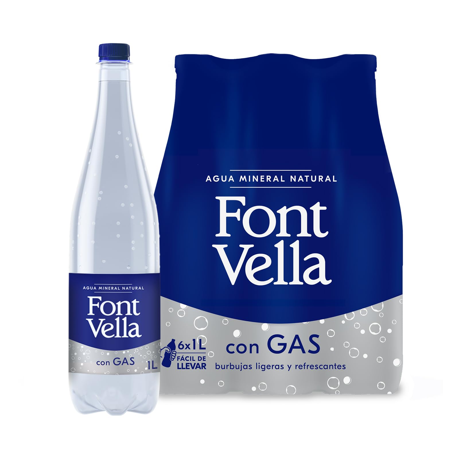 Font Vella Gas, natürliches Mineralwasser mit Gas, 6er Pack (6 x 1 l)