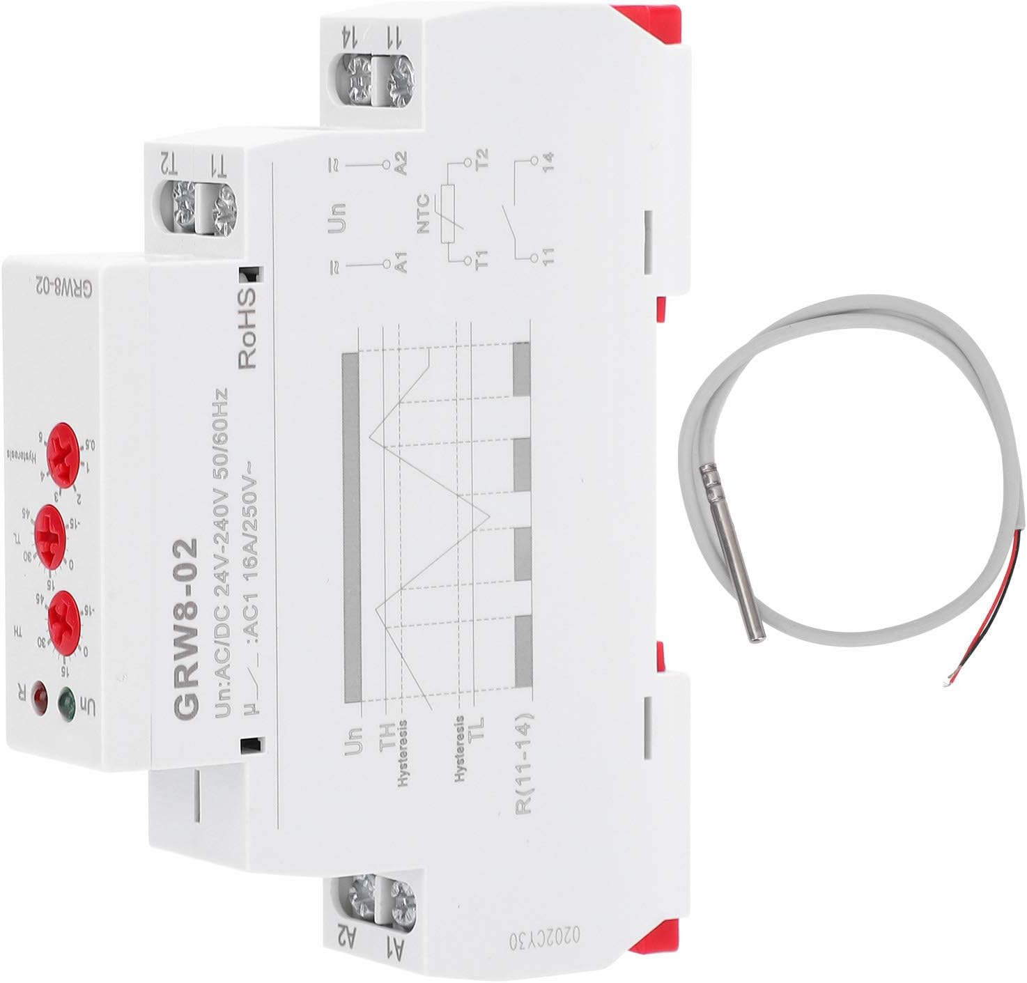 Digital Temperature Controller Thermostat AC/DC 24V-240V DIN Rail Mount with Probe Heating Cooling Mode for HVAC Industrial Equipment and Home Automation