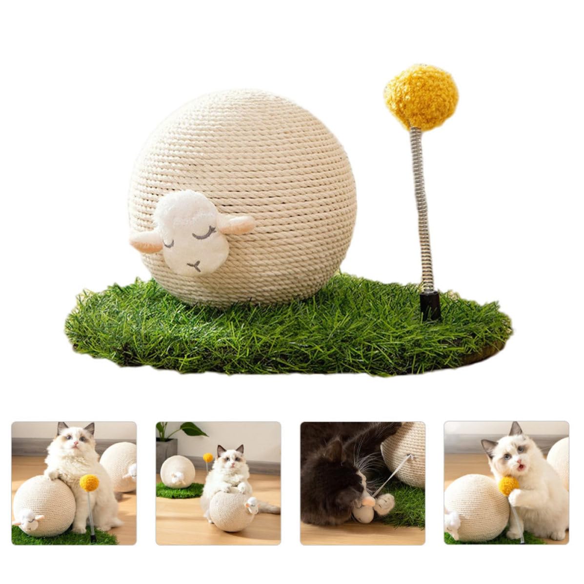 HANABASS Pelota Rascadora para Gatos, Juguete de Garras Abrasivas de Sisal y Madera, Resistente al Desgaste Desprender Fibras, Forma de Bola, para Gatos y Gatitos, Decoración del Hogar