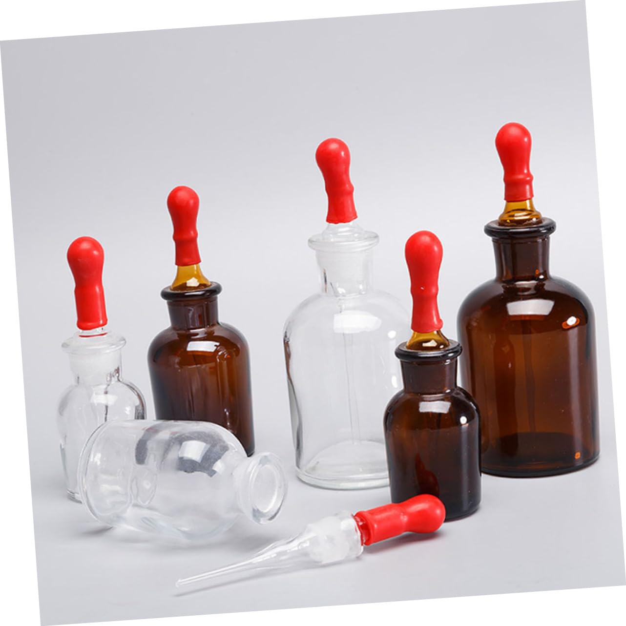 Botella de Reactivo Gotero de Vidrio 6 Unidades 30ml 60ml 125 Ml | Goma Cabezal, Formato Recargable, Tonos Marrón y Blanco, para Uso Doméstico y Aula
