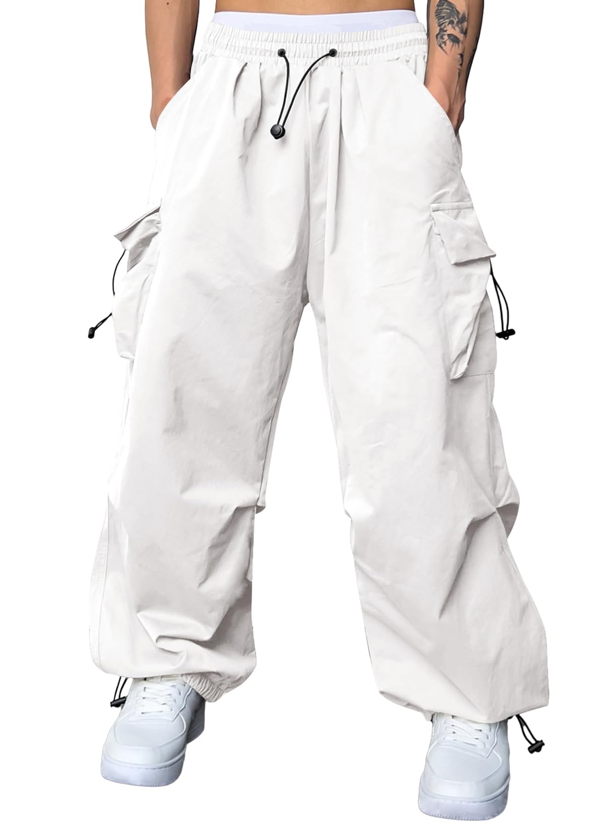 Men's Baggy Cargo Pants Trendy Casual Parachute Pant Loose Fit Harem Joggers with Pockets for Streetwear