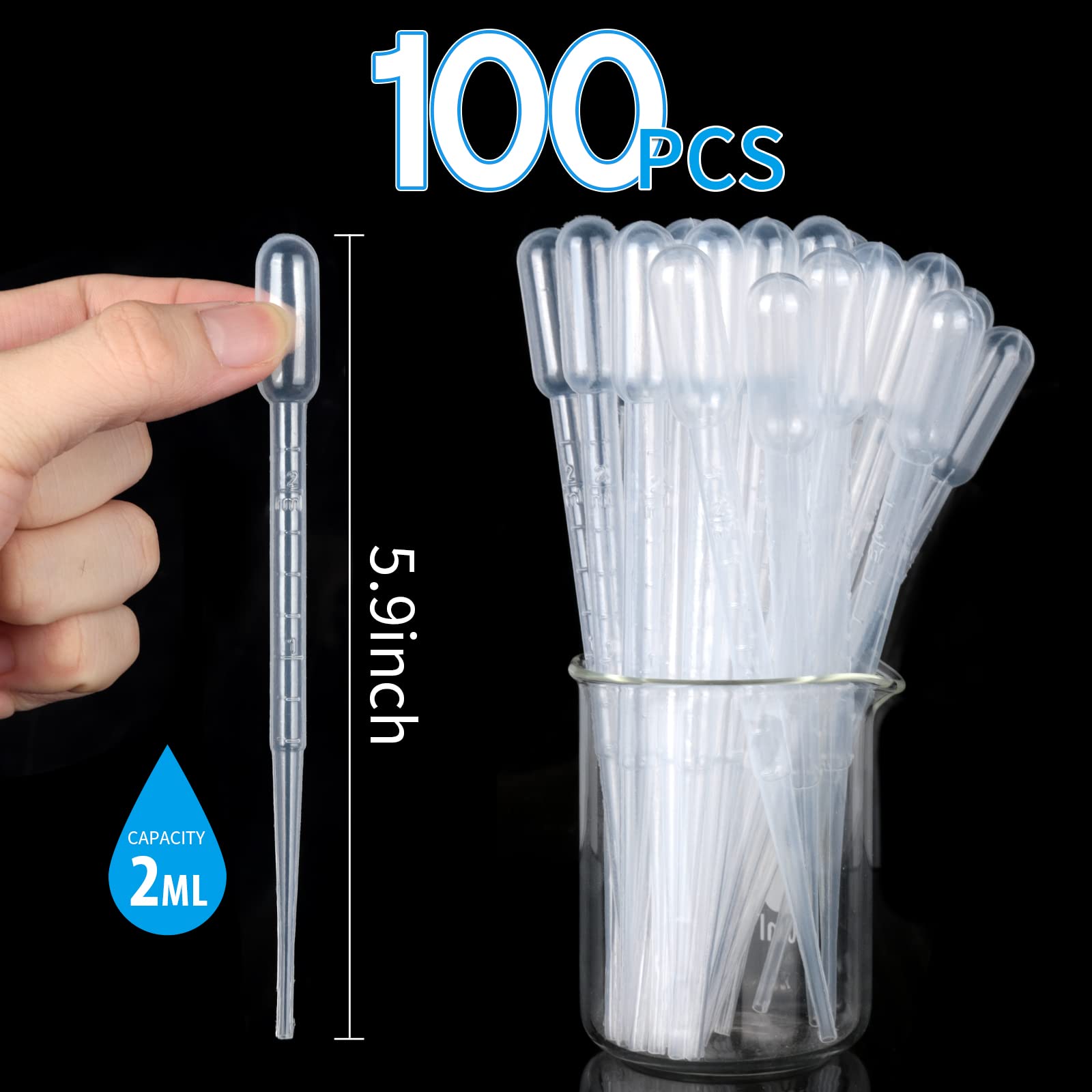 200-Pack 2ml Plastic Pipettes - Disposable Droppers For Oils, Crafts & Science