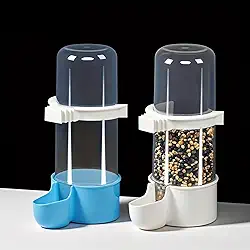 1 alimentador automático de bebedouro para pássaros - material PP transparente (azul) | para pássaros | Garrafa de alimentação/bebida montada em gaiola durável