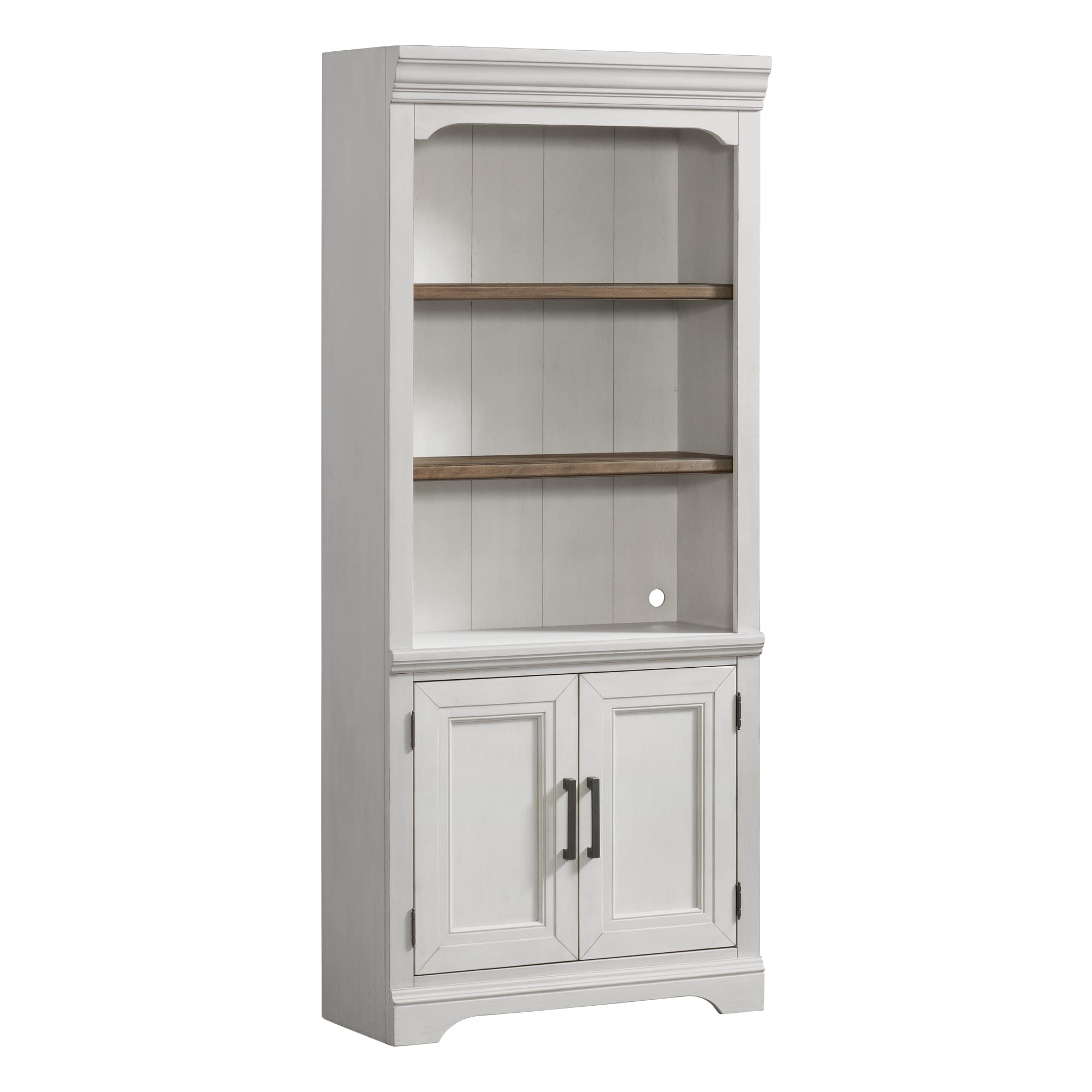 76"" Bunching Bookcase W/Door In Rustic White & French Oak
