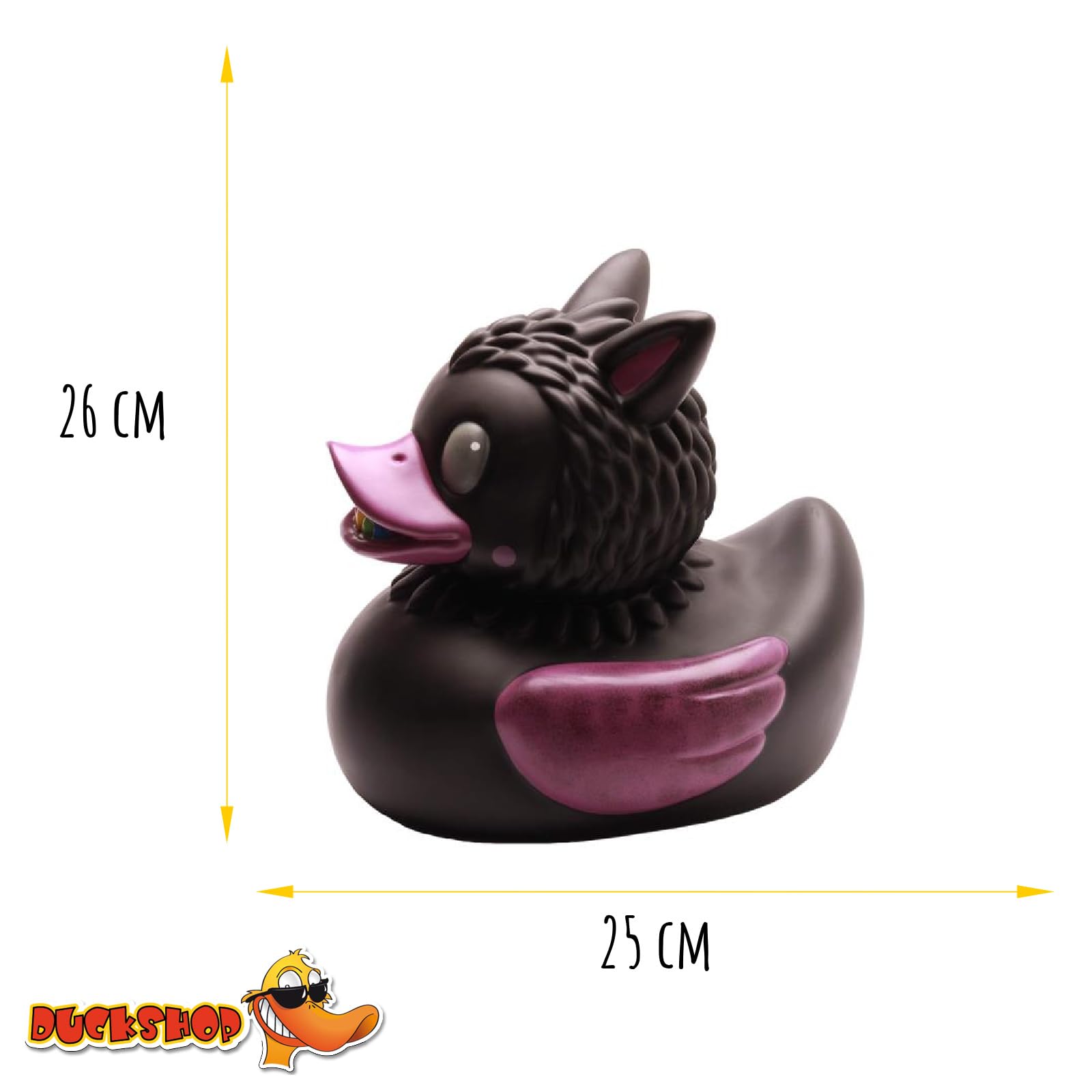Duckshop I Badeente Quakiboo XXL -schwarz- I Quietscheente I Quietscheentchen L: 8,5 cm I Geschenk für Fantasy-Fans I Präsent für Sammler
