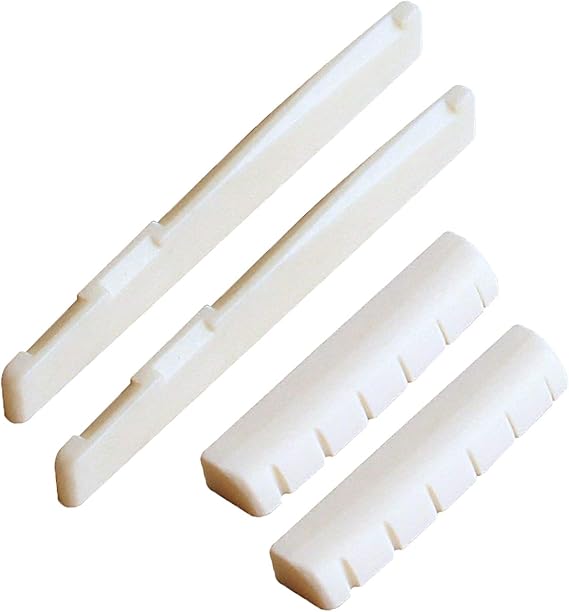 2 Sets 4pcs 6 String Acoustic Guitar Bone Bridge Saddle and Nut Made of Real Bone (Ivory)