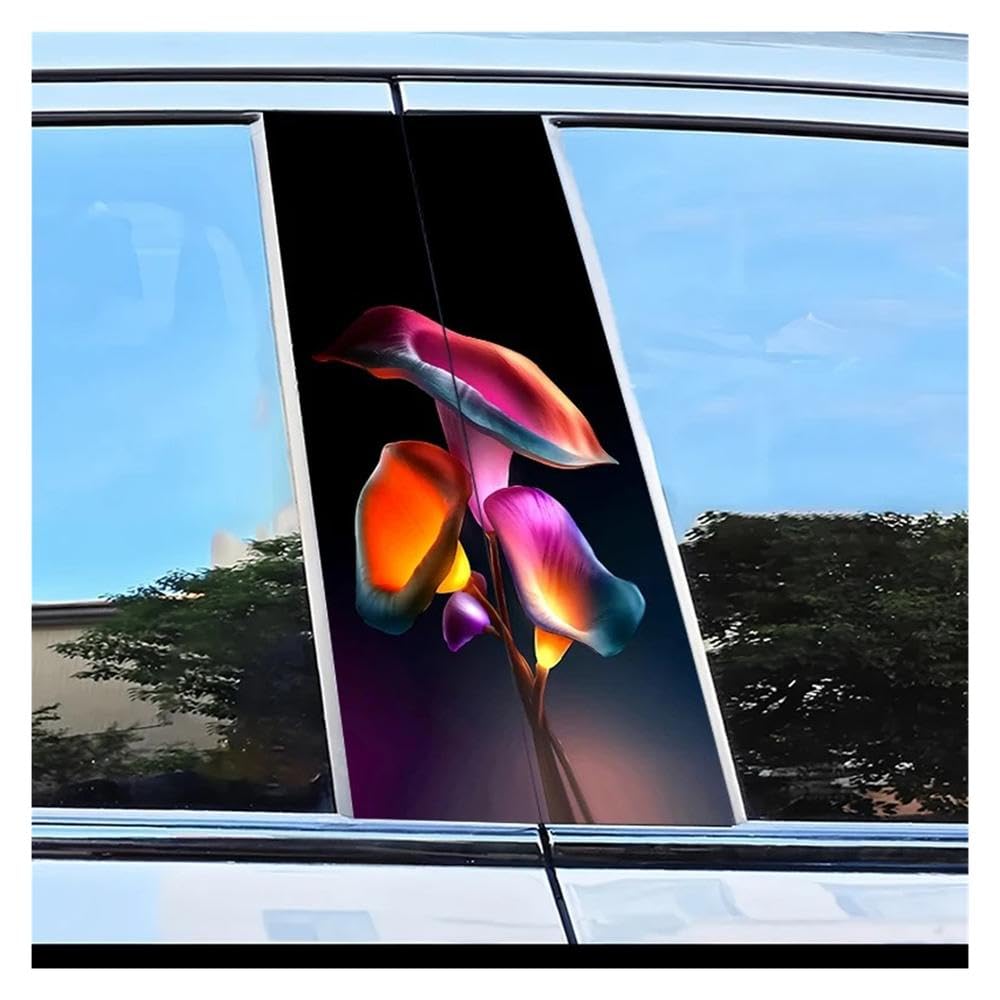 Dabhuoc One Color Car Parts 2Pcs Car Center Column Decal Flower Pattern Scratch Resistant Film