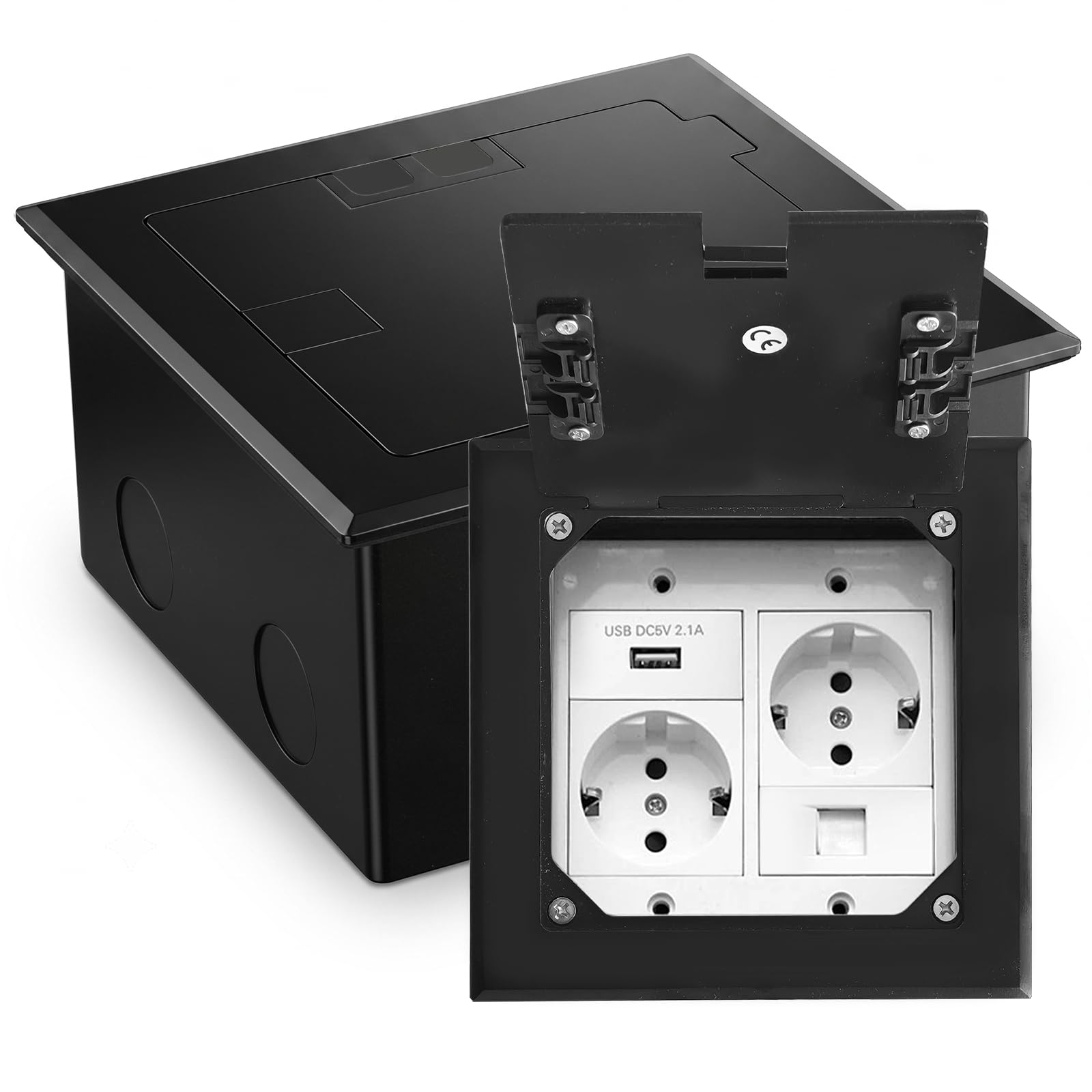 Prise Etanche Encastrable Acier Inoxydable - Prise de Sol Enfouie avec 2 AC + 1 USB A + 1 RJ45 - Prise Sol Encastrée pour la maison, le bureau/marbre, noir