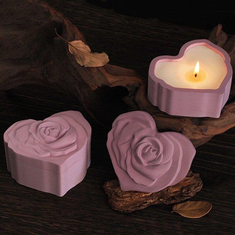 Image of Heart-Shaped Rose Jar Candle, Pink Decorative Scented Candles, Romantic Floral Design, Heart Glow Box Set for Home Decor, Aromatherapy, Valentine's Day Gift