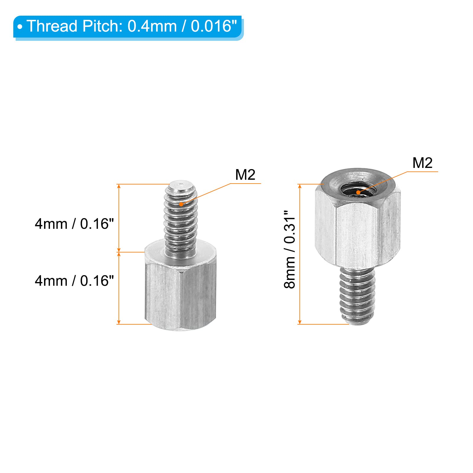 PATIKIL M2x4mm+4mm Male-Female Hex Standoff, 25 Pack Stainless Steel PCB Standoffs Screws for Motherboards Computer Cases - Image 2