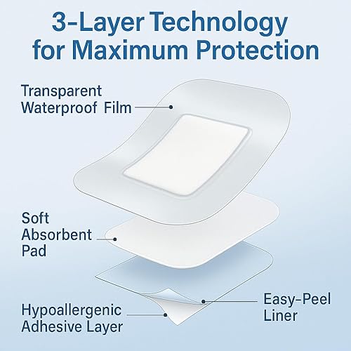 Miniatura 3 de Apósito médico transparente con almohadilla, 50 unidades, 2.7 x 1 pulgada, envuelto individualmente, estéril, transpirable, resistente al agua