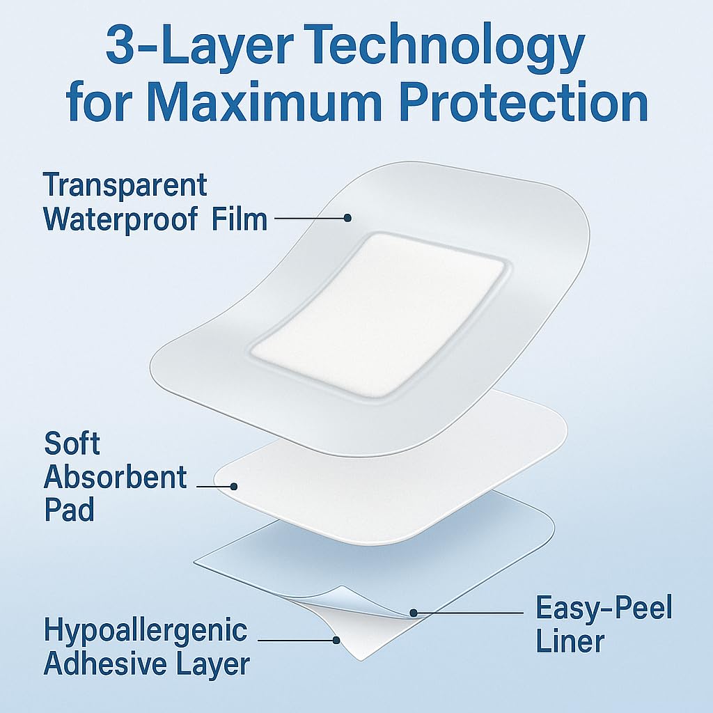Apósito de película transparente impermeable con almohadilla absorbente, paquete de 50 vendas adhesivas estériles, cubierta postquirúrgica, barrera protectora para pieles sensibles (2.7 x 1)