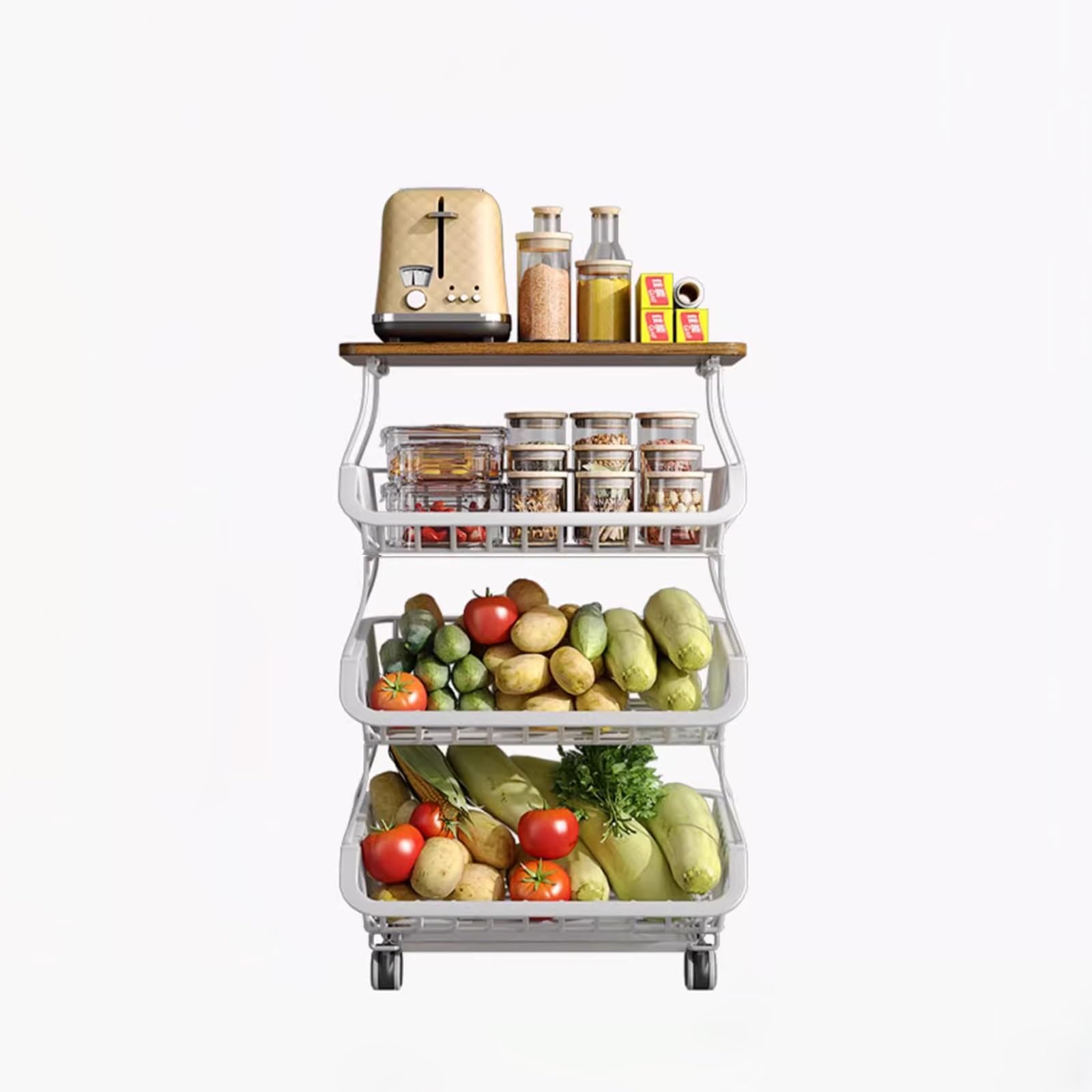 Chariot de rangement de cuisine à roulettes en métal pour petits espaces avec plateau