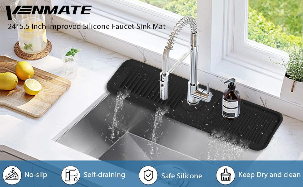 Miniatura 8 de SKitchen - Protector contra salpicaduras para fregadero de silicona, bandeja colectora de goteo, se adapta al diámetro inferior del grifo de 2.5