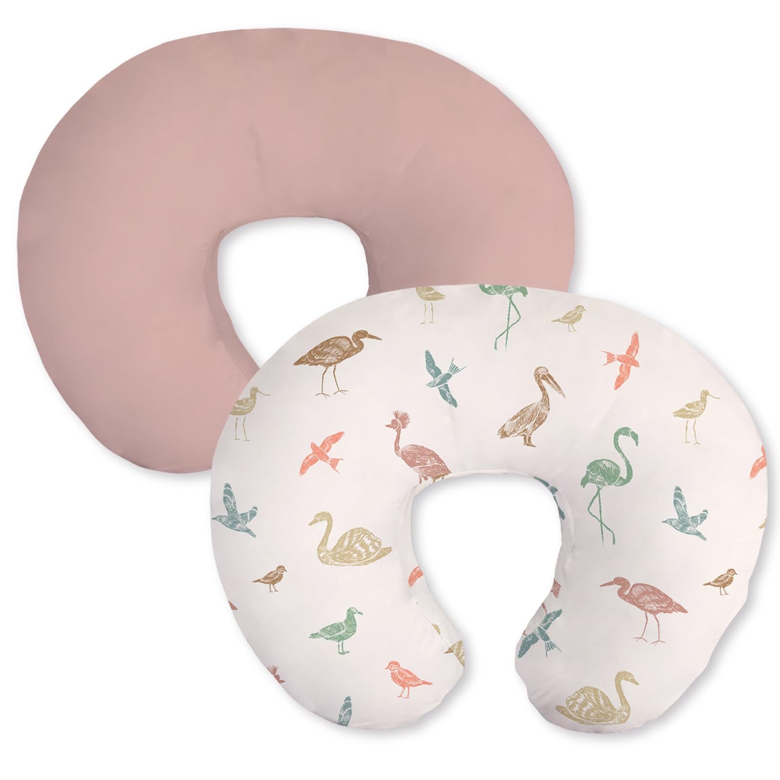 Little Grape Land Nursing Pillow Covers 2 Pack, Soft &amp; Breathable Removable Breastfeeding Pillows Covers for Feeding Pillows, Nursing Pillow Slipcover for Baby Girls Boys, (Birds &amp; Rosy)